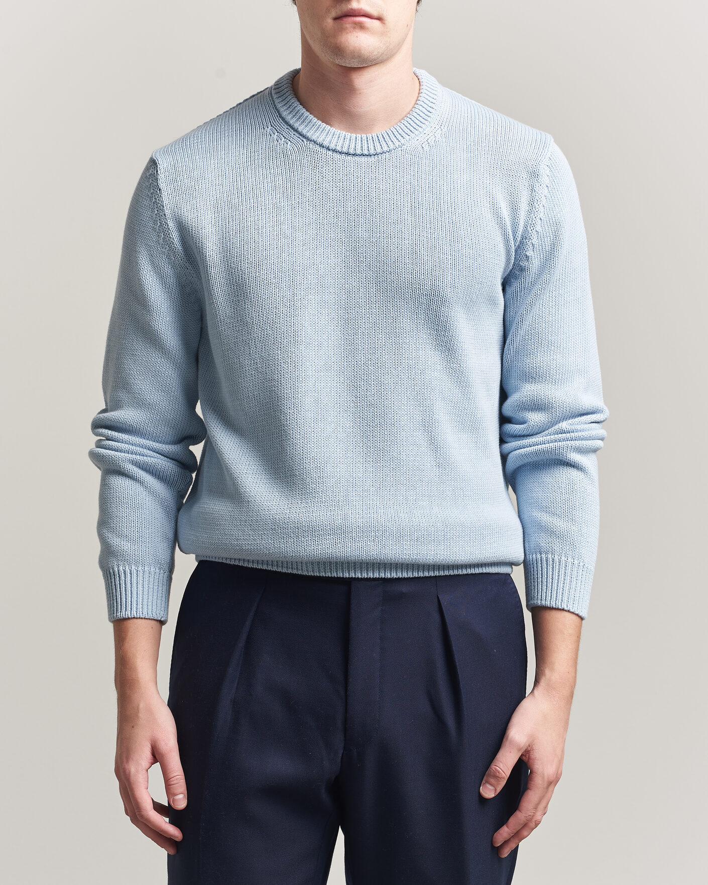 Hombres | Jerséis y prendas de punto | Zanone | Soft Cotton Crew Neck Sweater Sky Blue