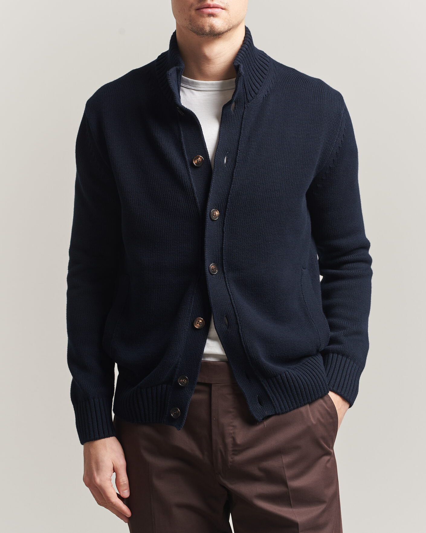 Hombres | Jerséis y prendas de punto | Zanone | Soft Cotton Chioto Cardigan Navy