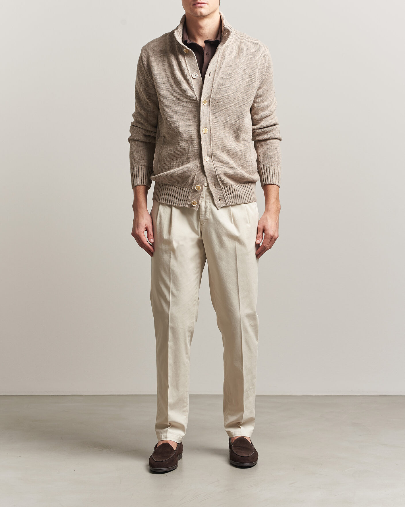 Hombres | Jerséis y prendas de punto | Zanone | Soft Cotton Chioto Cardigan Taupe
