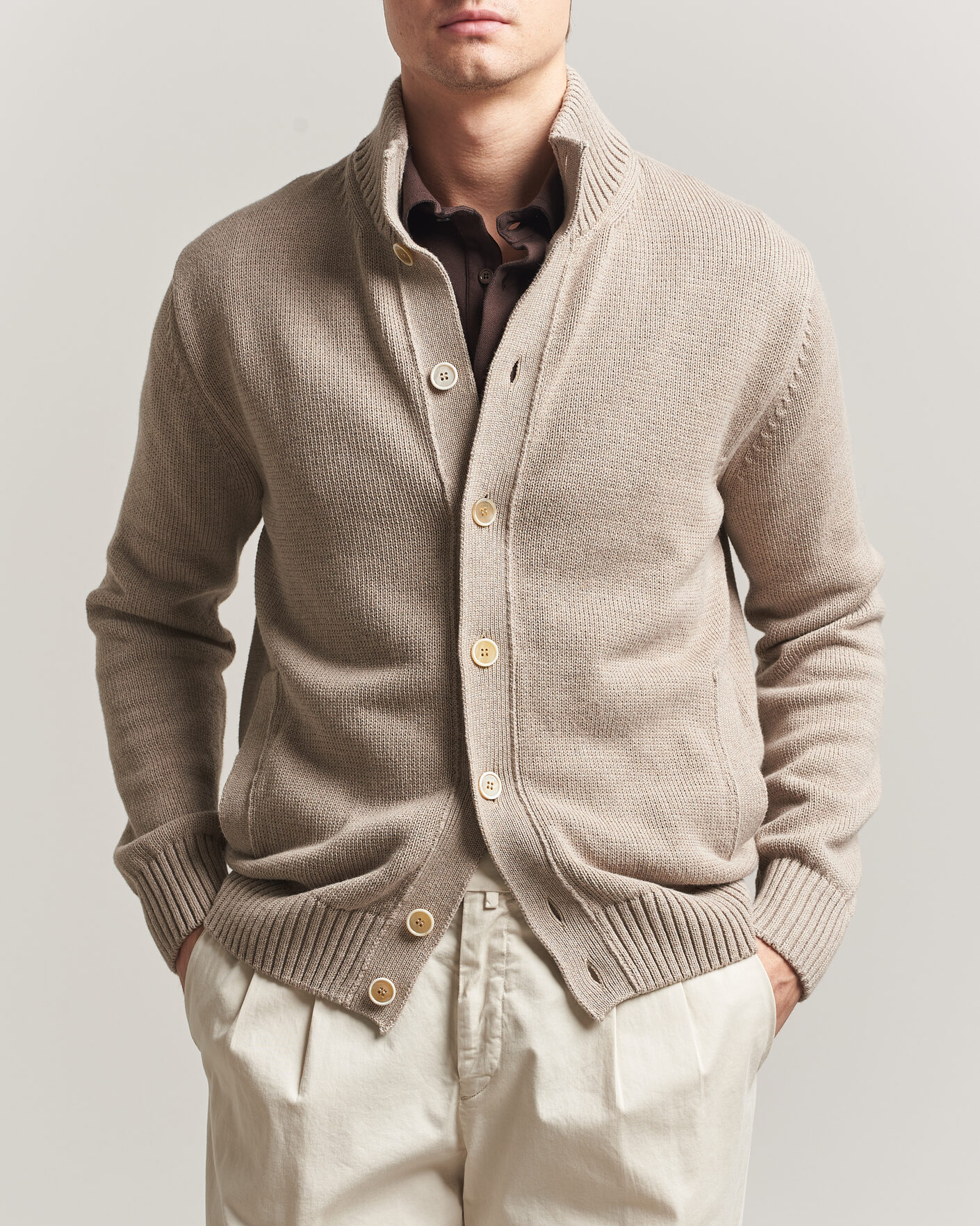 Hombres | Jerséis y prendas de punto | Zanone | Soft Cotton Chioto Cardigan Taupe