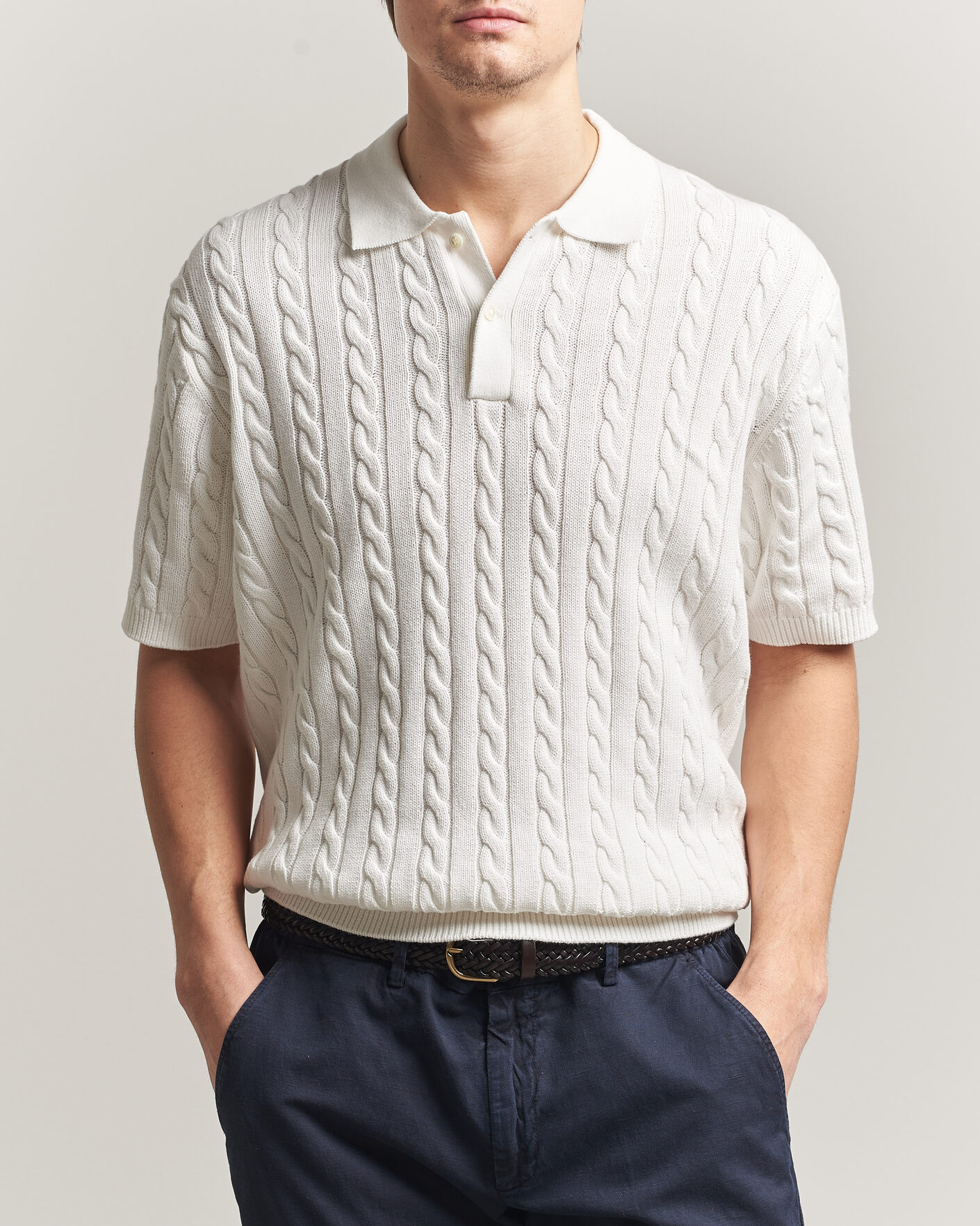 Hombres | Polos | BEAMS PLUS | Short Sleeve Cable Polo White