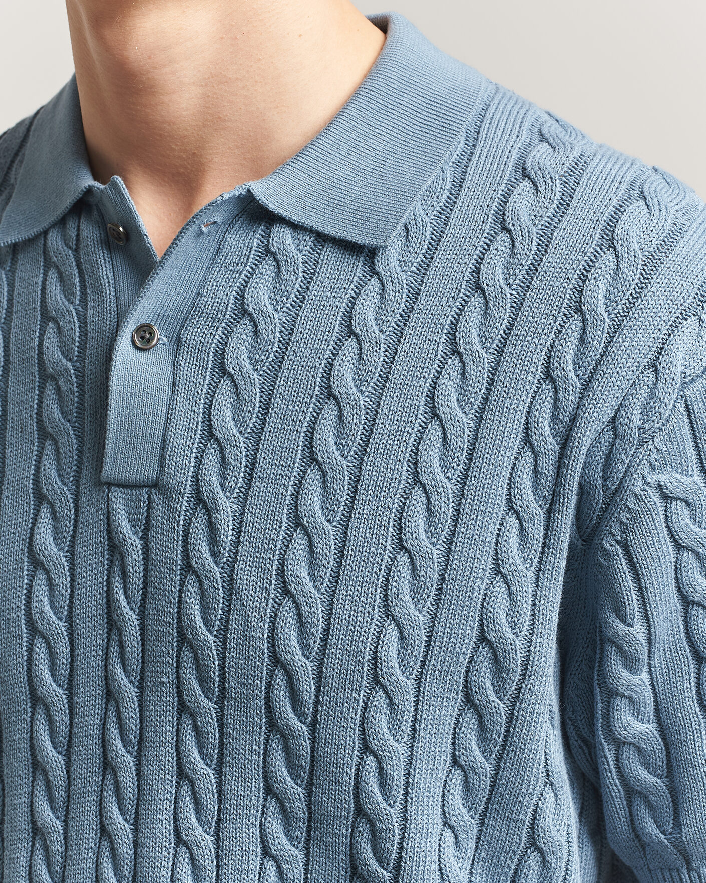 Hombres | Polos | BEAMS PLUS | Short Sleeve Cable Polo Blue 