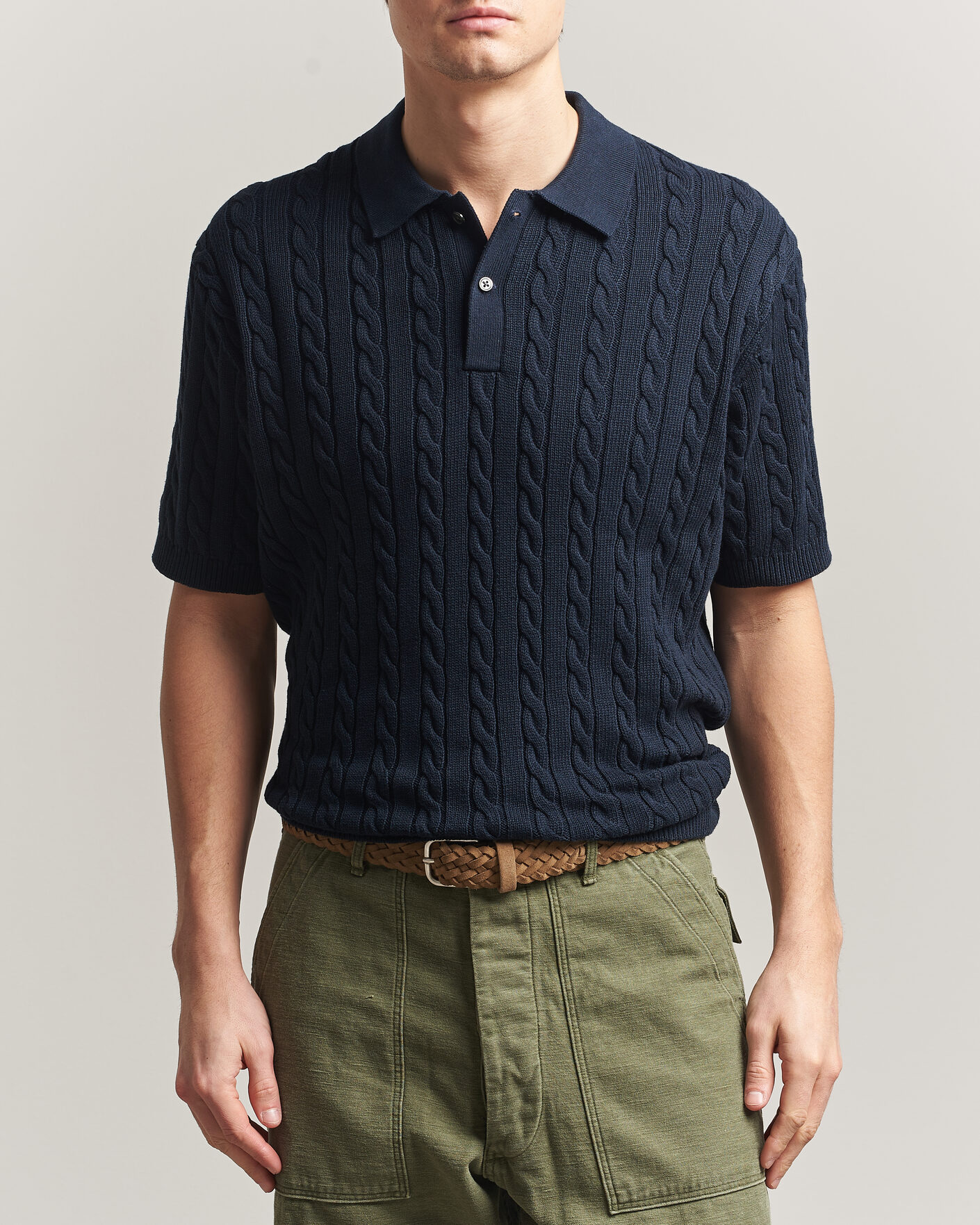 Hombres | Polos | BEAMS PLUS | Short Sleeve Cable Polo Navy
