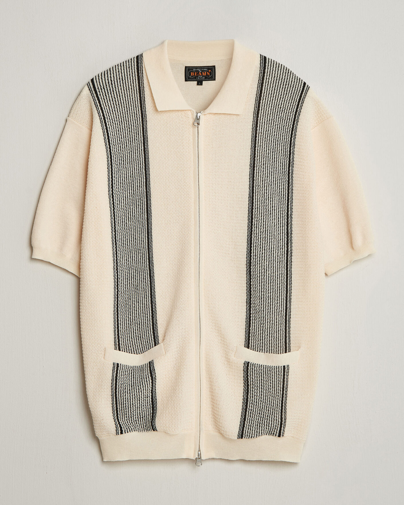 Hombres | Polos | BEAMS PLUS | Zip Knit Striped Polo Off White