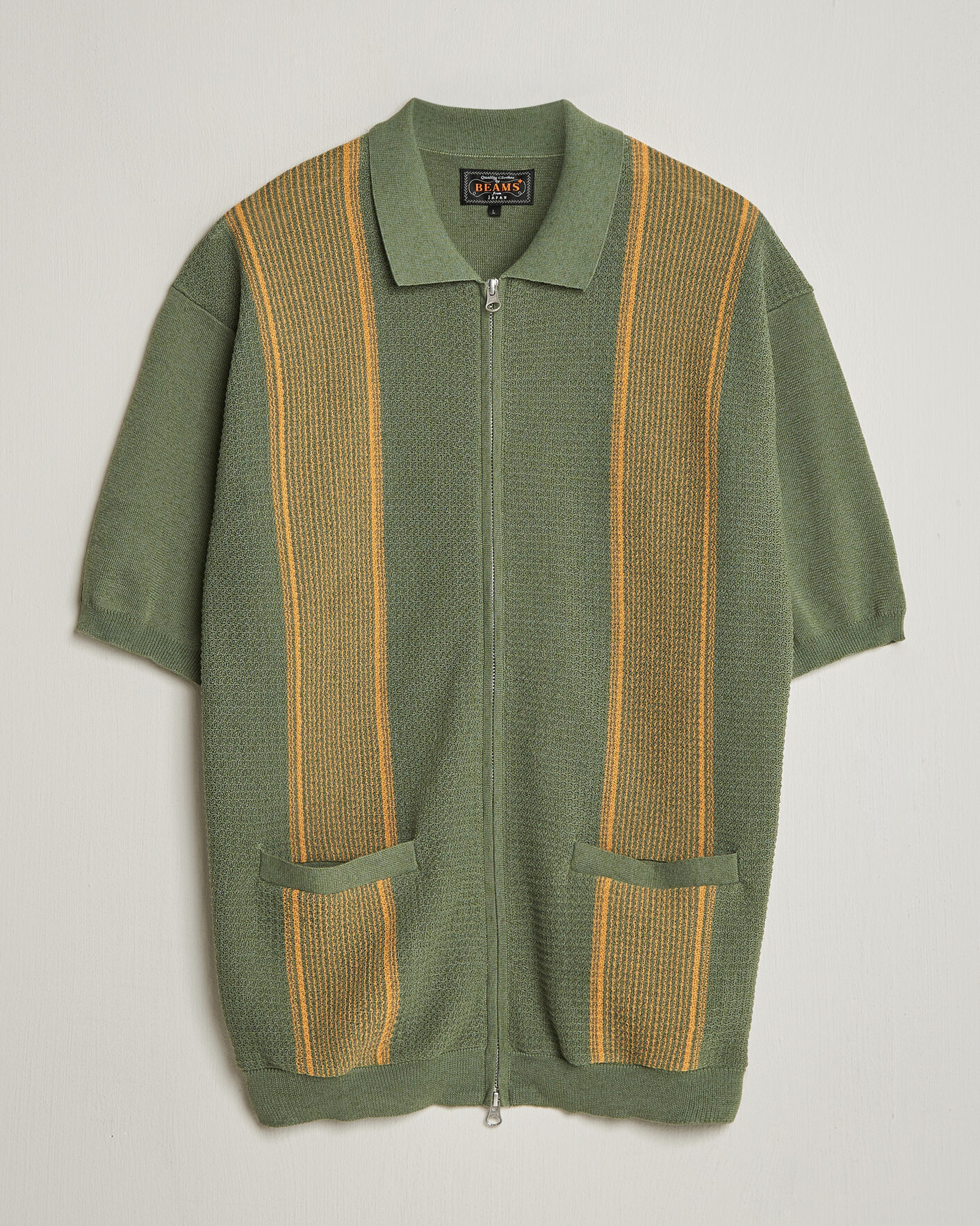 Hombres | Polos | BEAMS PLUS | Zip Knit Striped Polo Olive