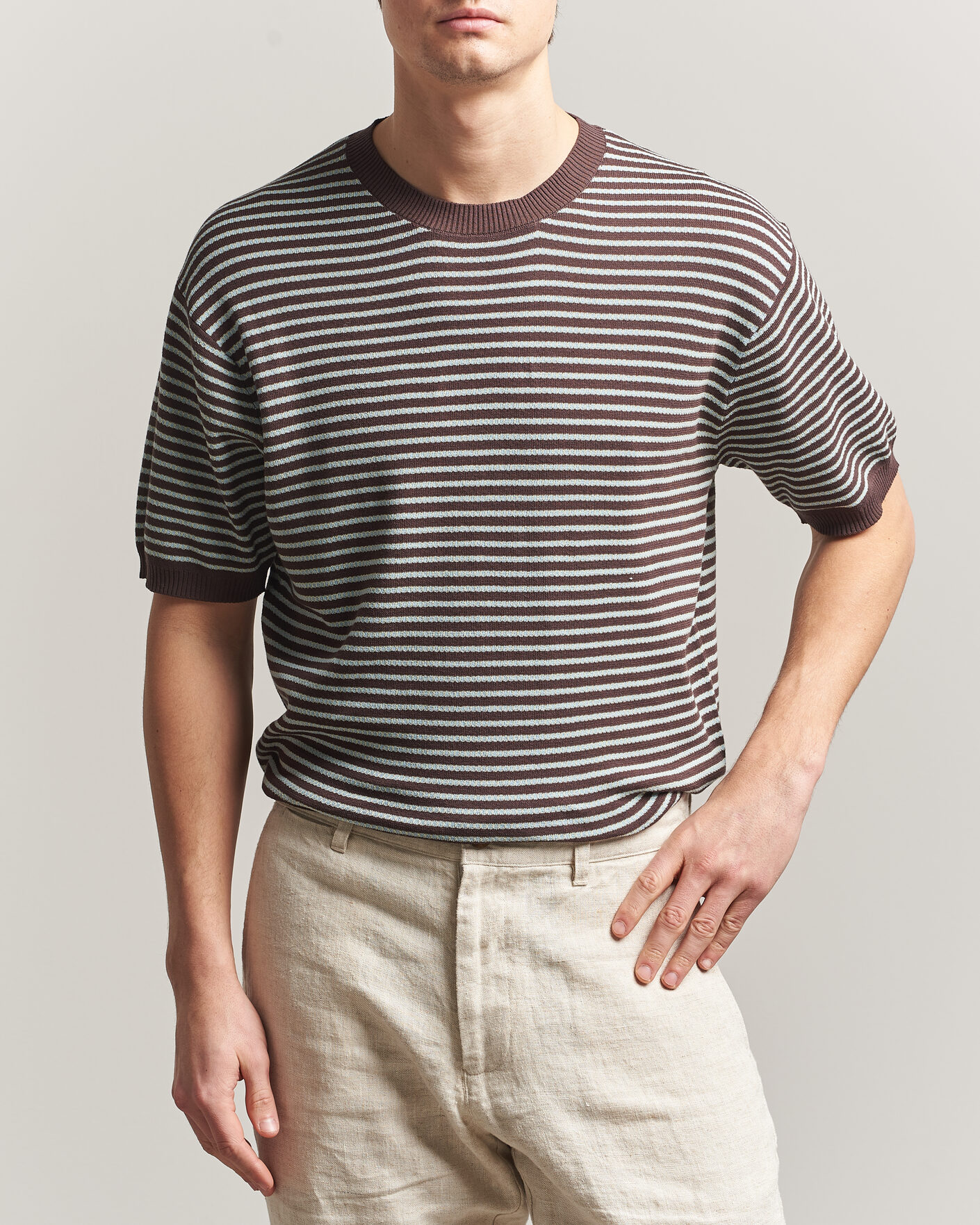 Hombres | Camisetas | BEAMS PLUS | Jacquard Knit T-Shirt Brown