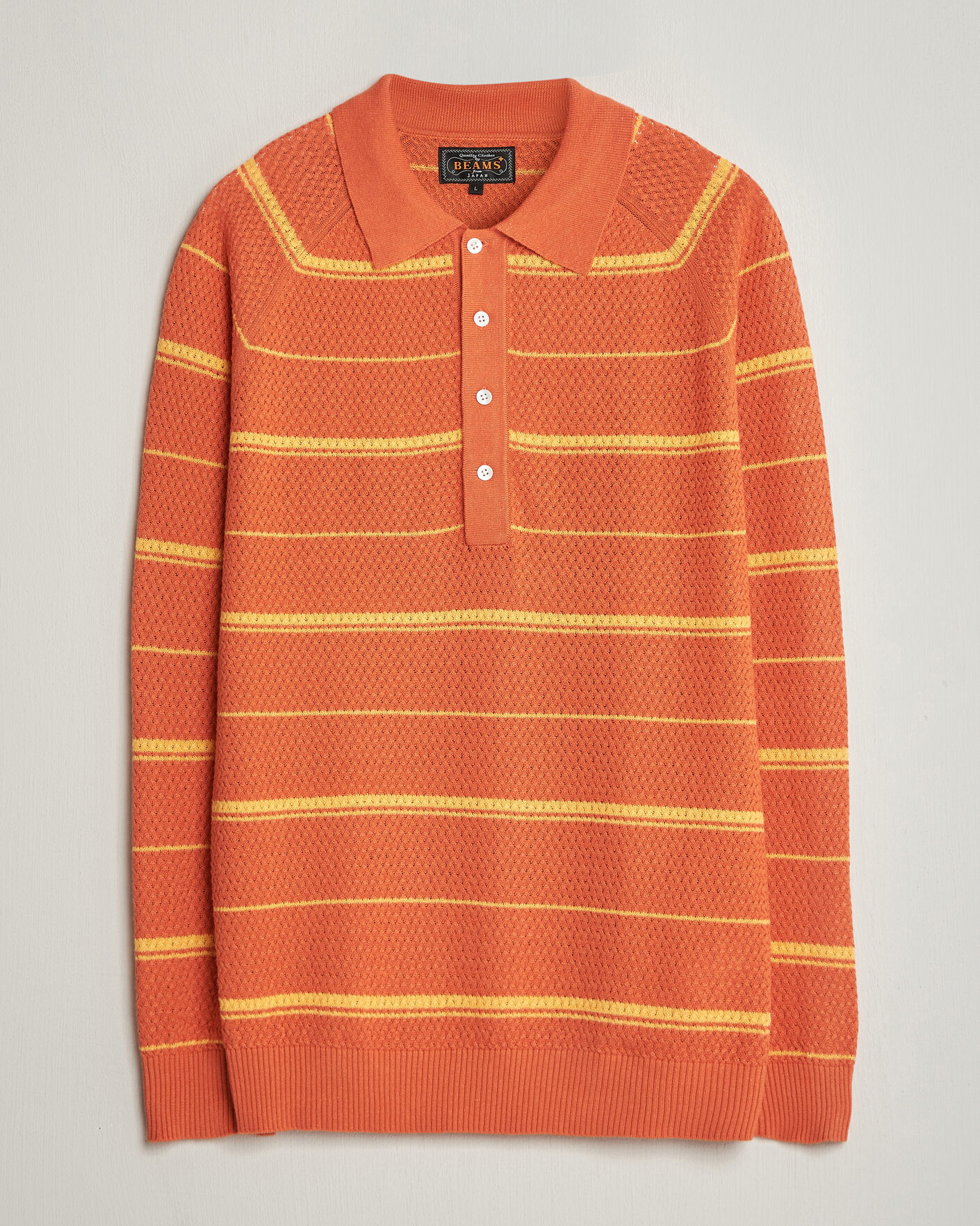 Hombres | Polos | BEAMS PLUS | Long Sleeve Knit Polo Orange Stripe
