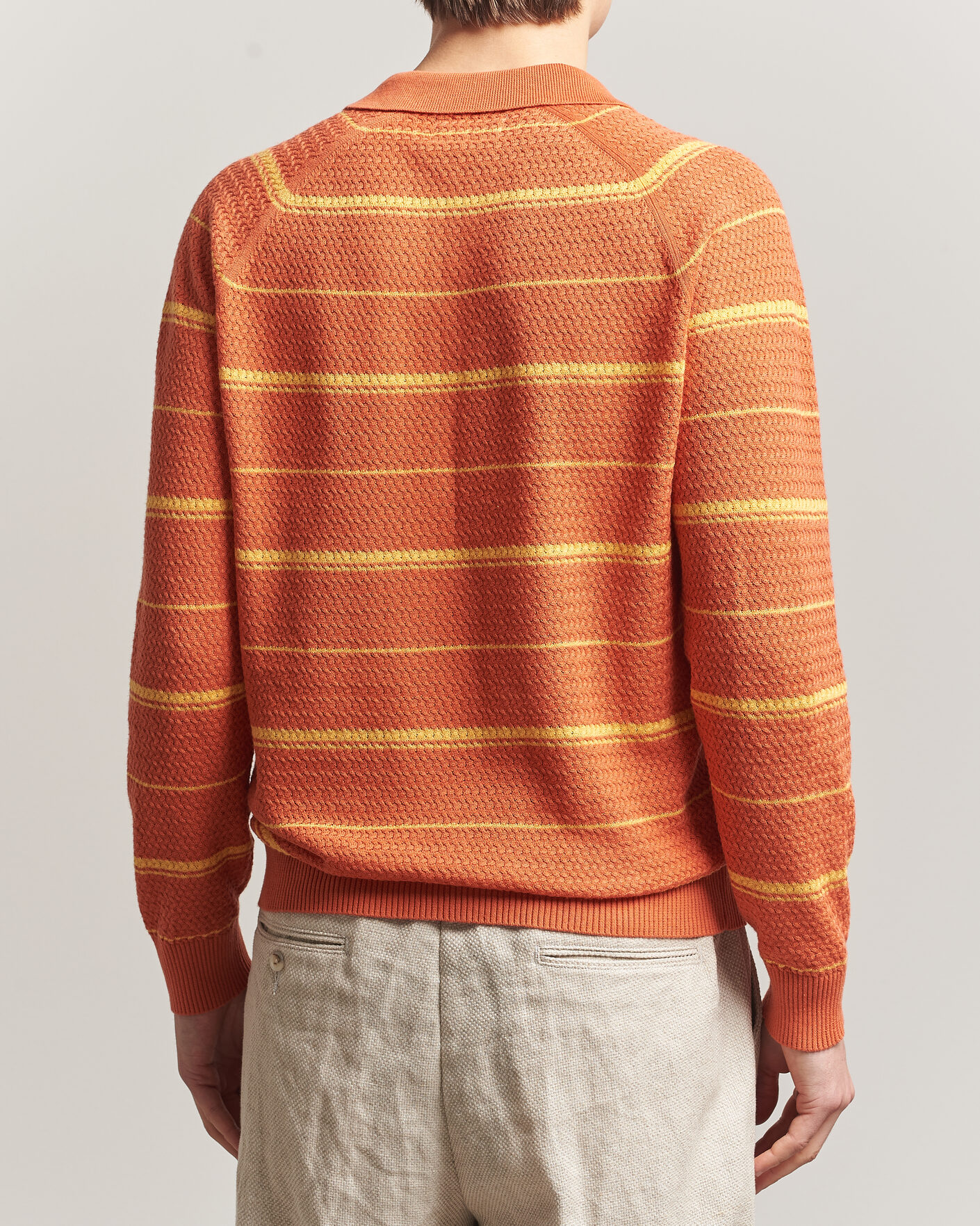 Hombres | Polos | BEAMS PLUS | Long Sleeve Knit Polo Orange Stripe
