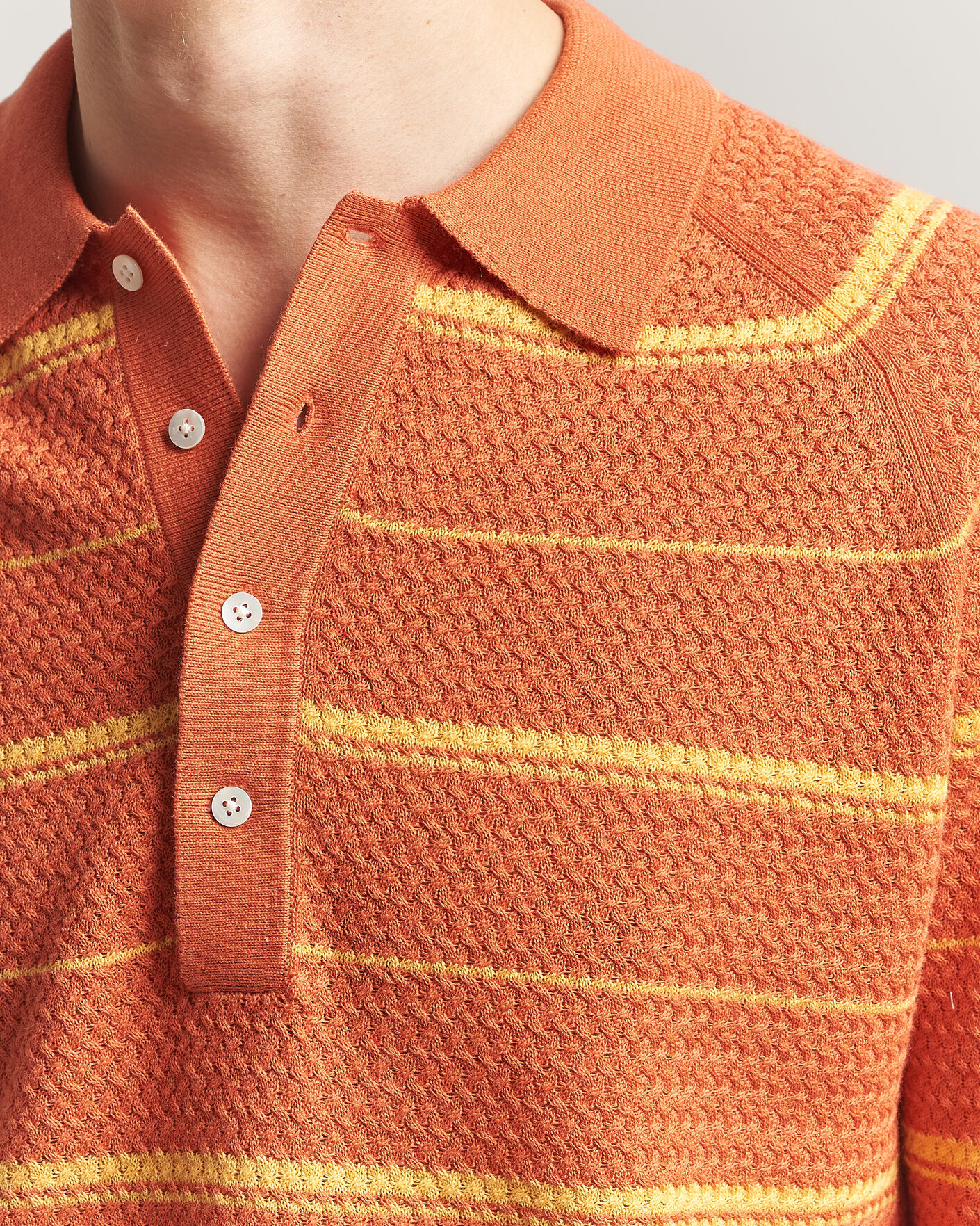 Hombres | Polos | BEAMS PLUS | Long Sleeve Knit Polo Orange Stripe