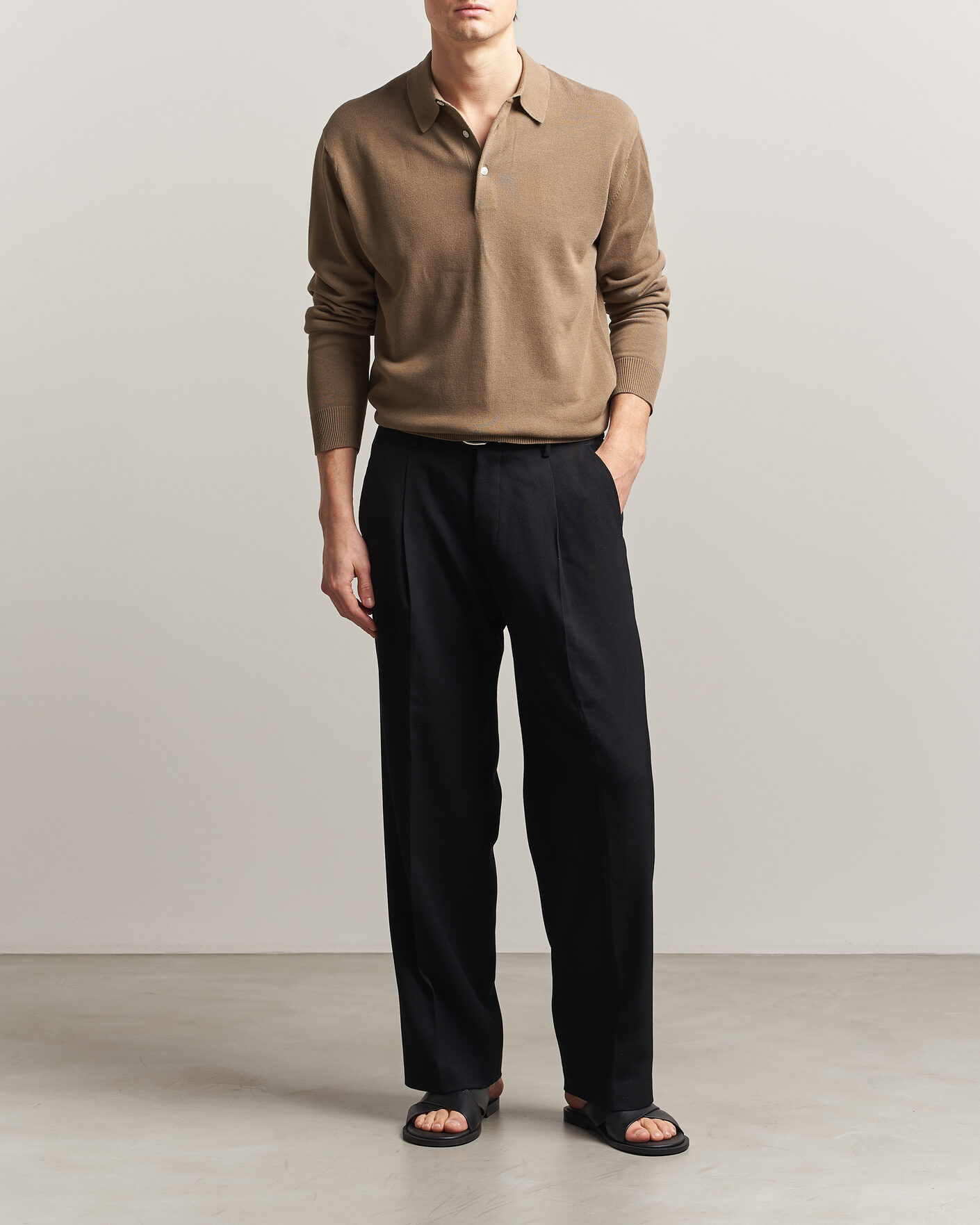 Hombres | Polos | BEAMS PLUS | Long Sleeve 12G Knit Polo Mocha