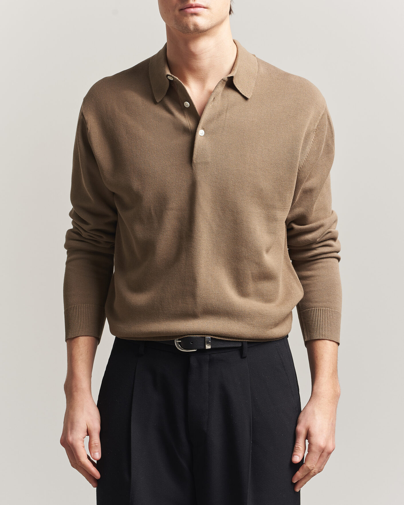 Hombres | Polos | BEAMS PLUS | Long Sleeve 12G Knit Polo Mocha