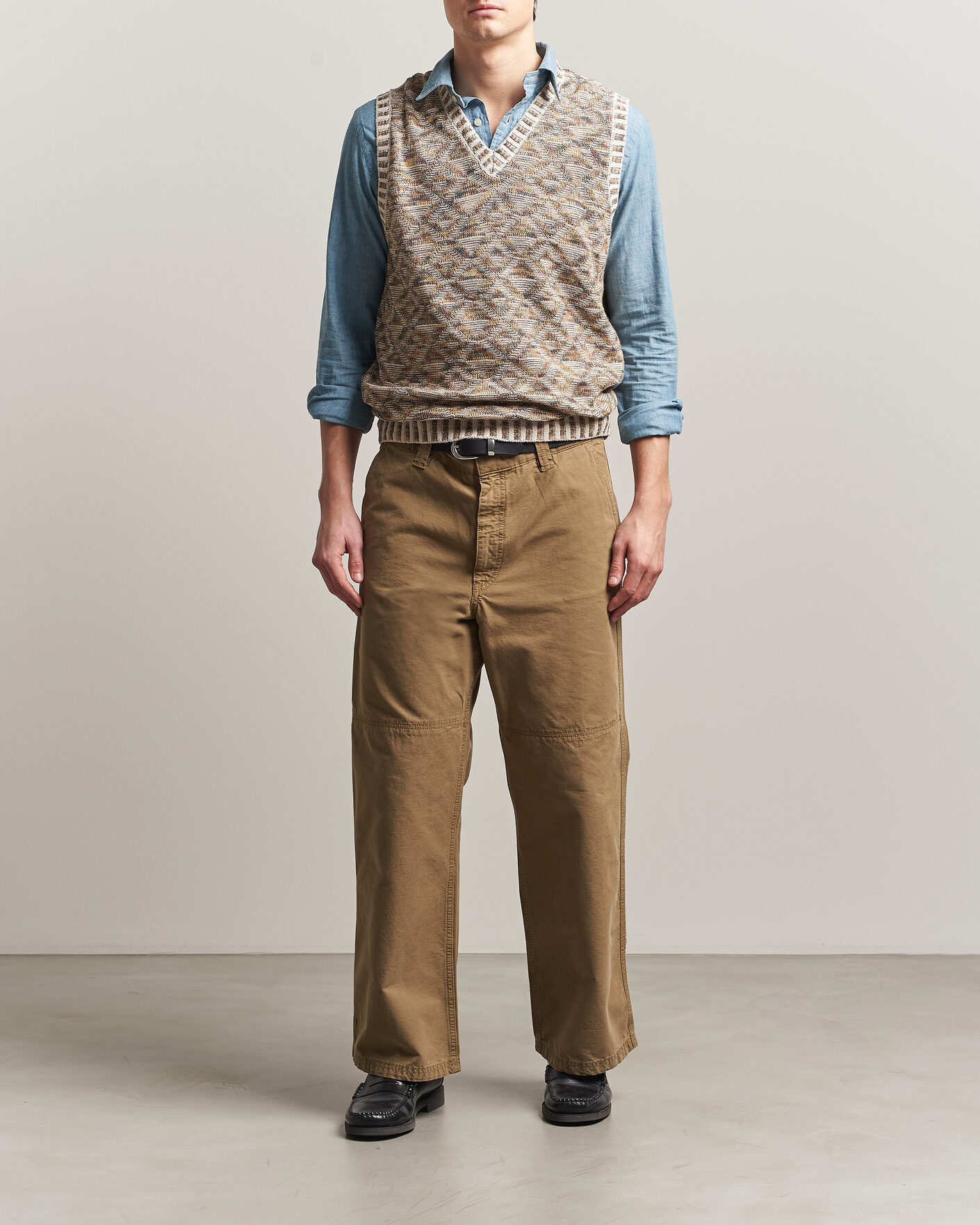 Hombres | Jerséis y prendas de punto | BEAMS PLUS | Kasuri Jacquard Knit Vest Beige