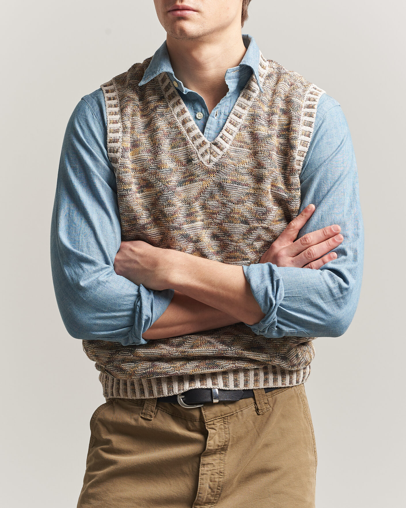 Hombres | Jerséis y prendas de punto | BEAMS PLUS | Kasuri Jacquard Knit Vest Beige