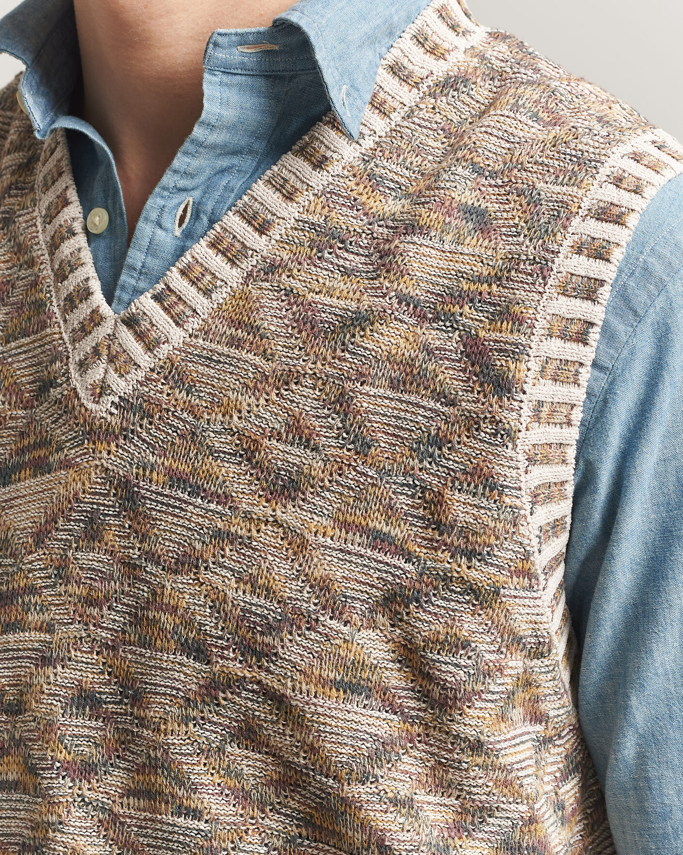 Hombres | Jerséis y prendas de punto | BEAMS PLUS | Kasuri Jacquard Knit Vest Beige