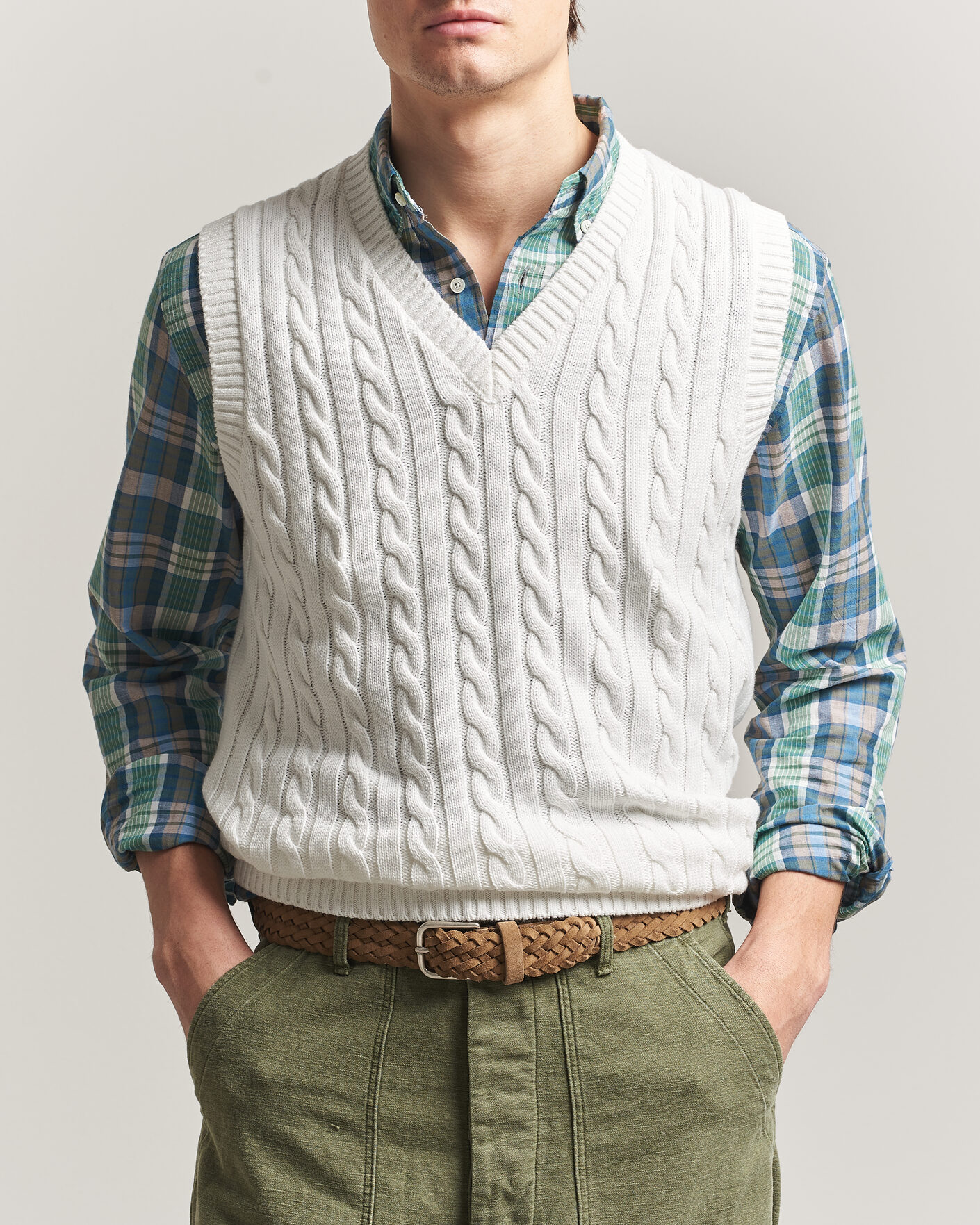 Hombres | Jerséis y prendas de punto | BEAMS PLUS | Cable Knit Vest White