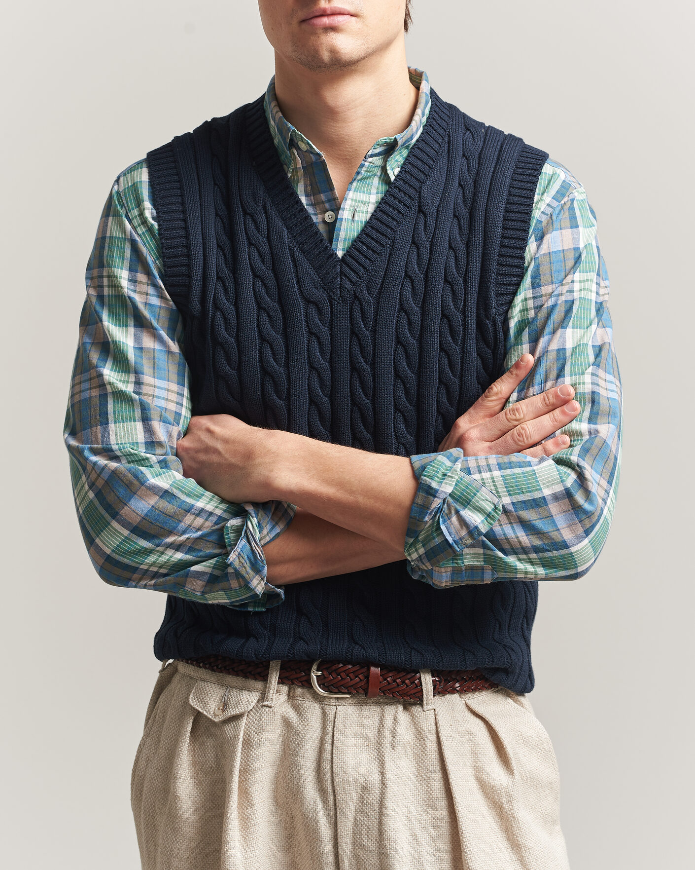 Hombres | Jerséis y prendas de punto | BEAMS PLUS | Cable Knit Vest Navy