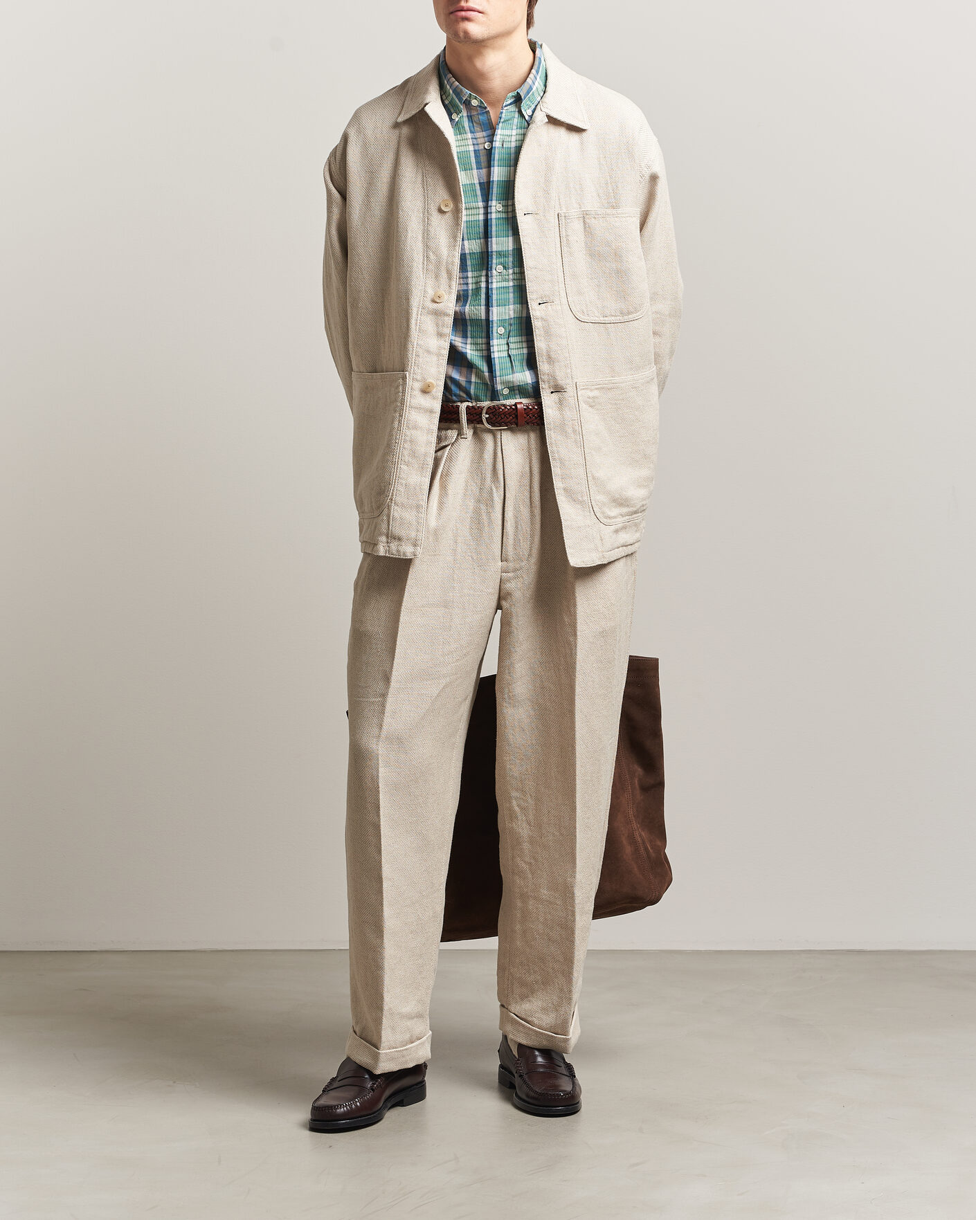 Hombres | Pantalones | BEAMS PLUS | Cotton/Linen Pleated Trousers Off White