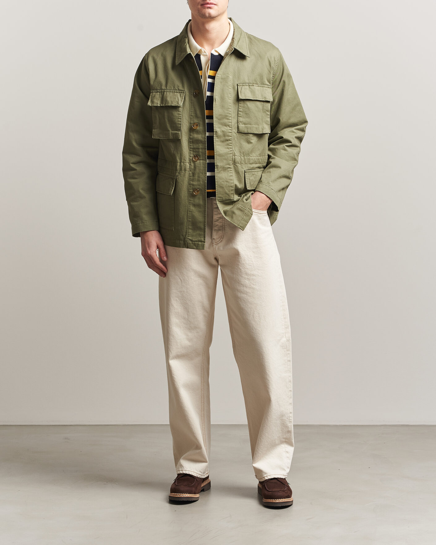 Hombres | Abrigos y chaquetas | Baracuta | Washed Cotton Twill Field Shacket Lichen Green