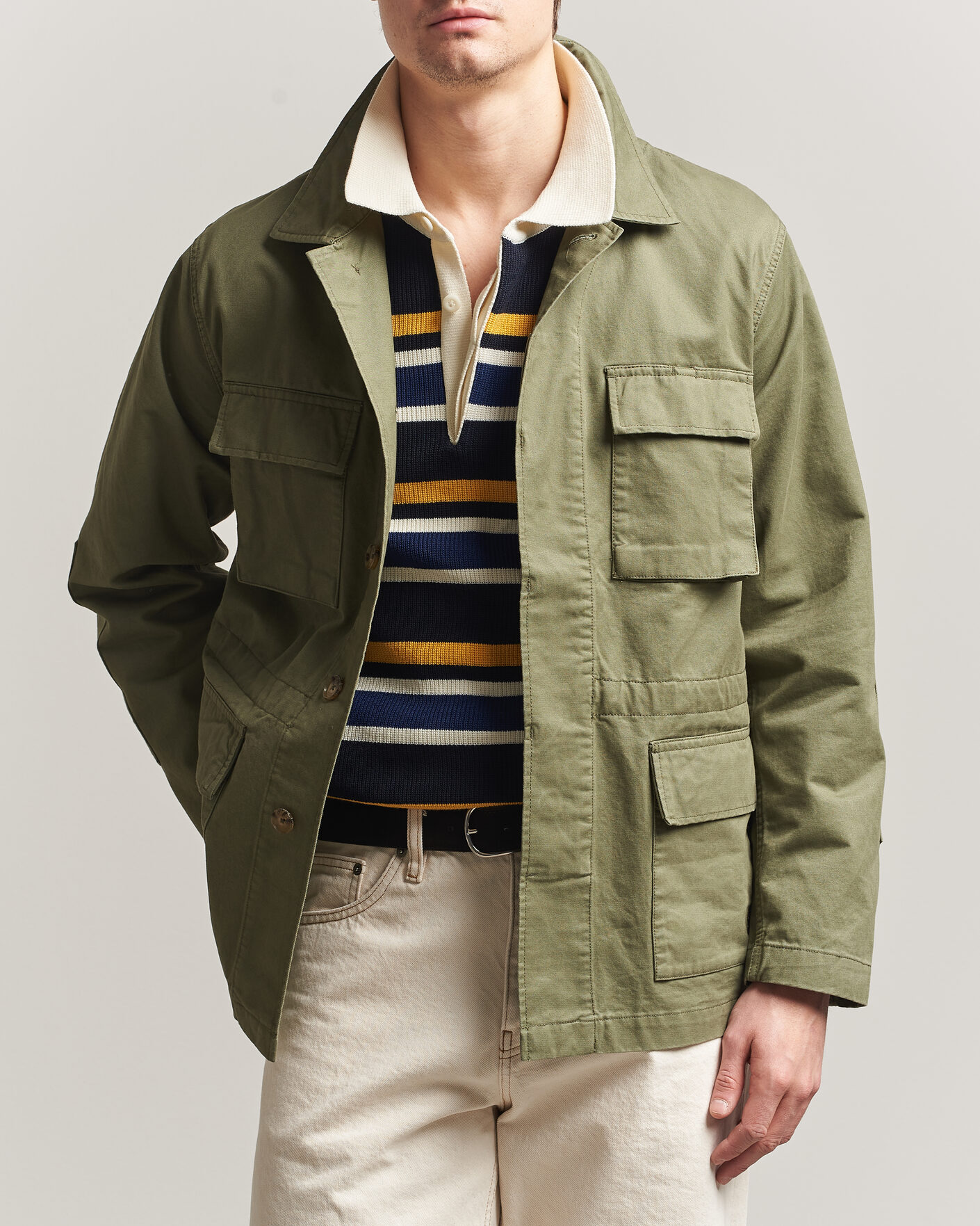Hombres | Abrigos y chaquetas | Baracuta | Washed Cotton Twill Field Shacket Lichen Green