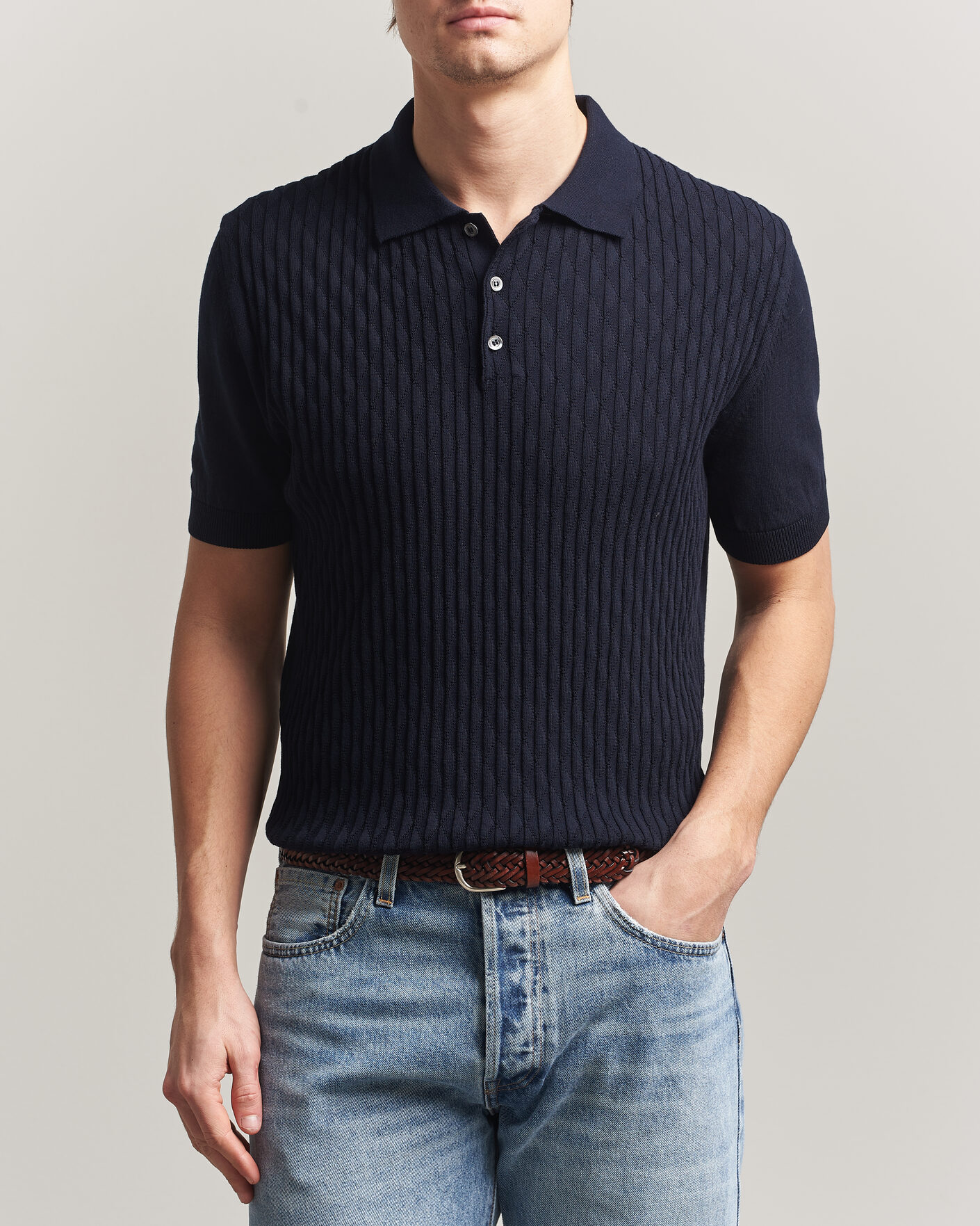 Hombres | Polos | Baracuta | Pattern Stich Polo Navy