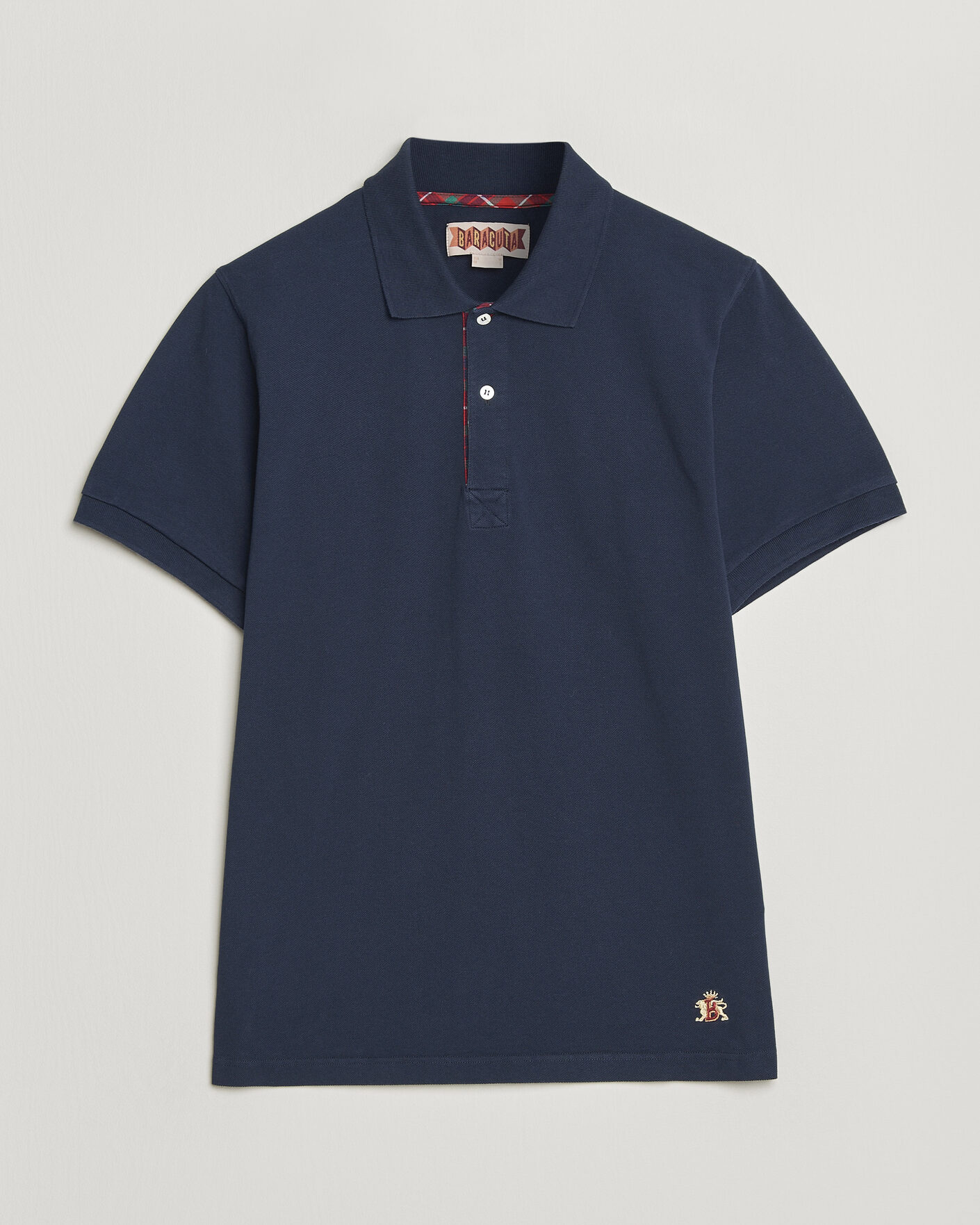 Hombres | Polos | Baracuta | Tartan Placket Piquet Polo Navy