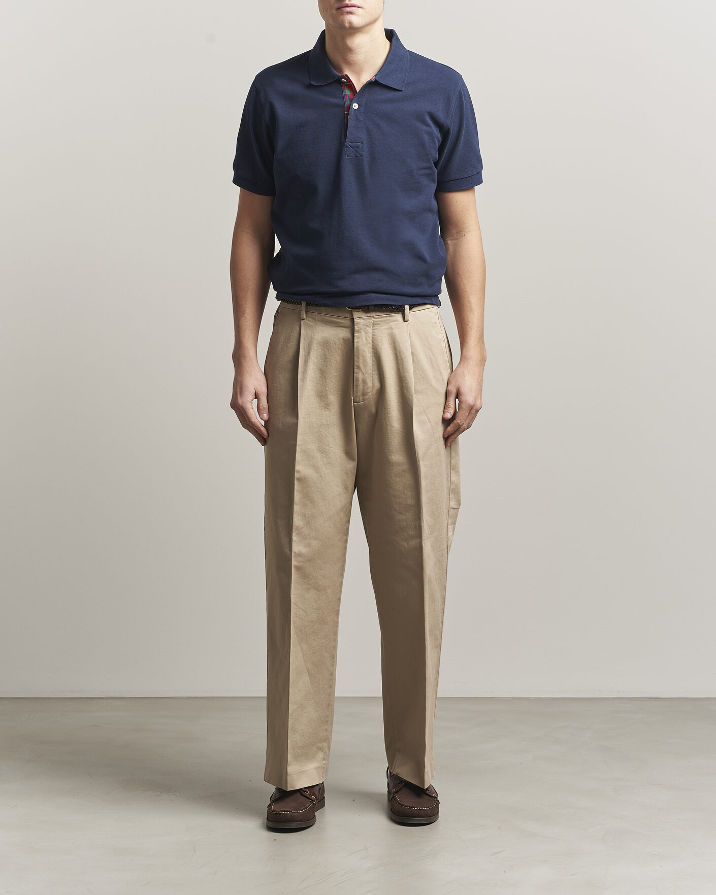 Hombres | Polos | Baracuta | Tartan Placket Piquet Polo Navy