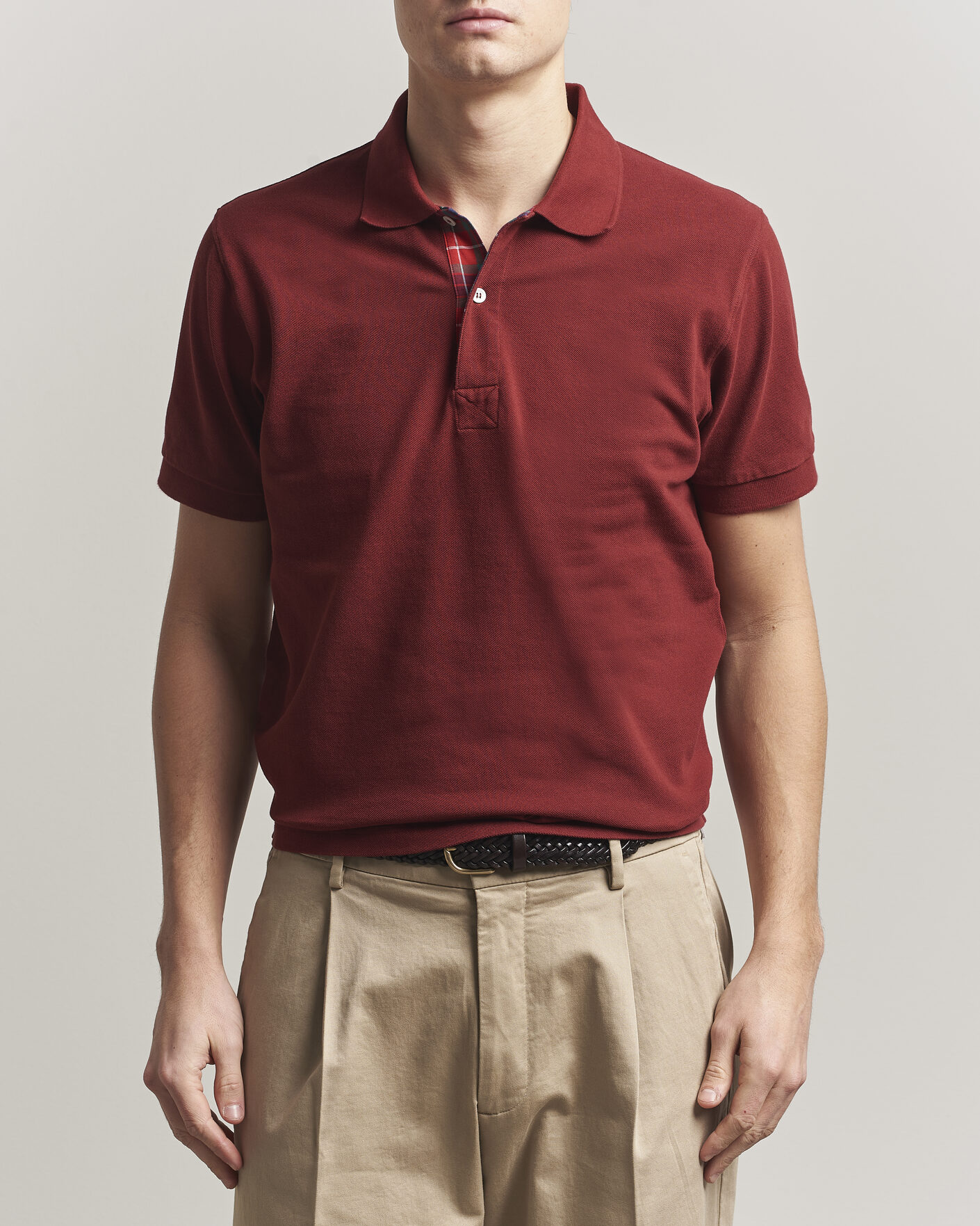 Hombres | Polos | Baracuta | Tartan Placket Piquet Polo Oxblood