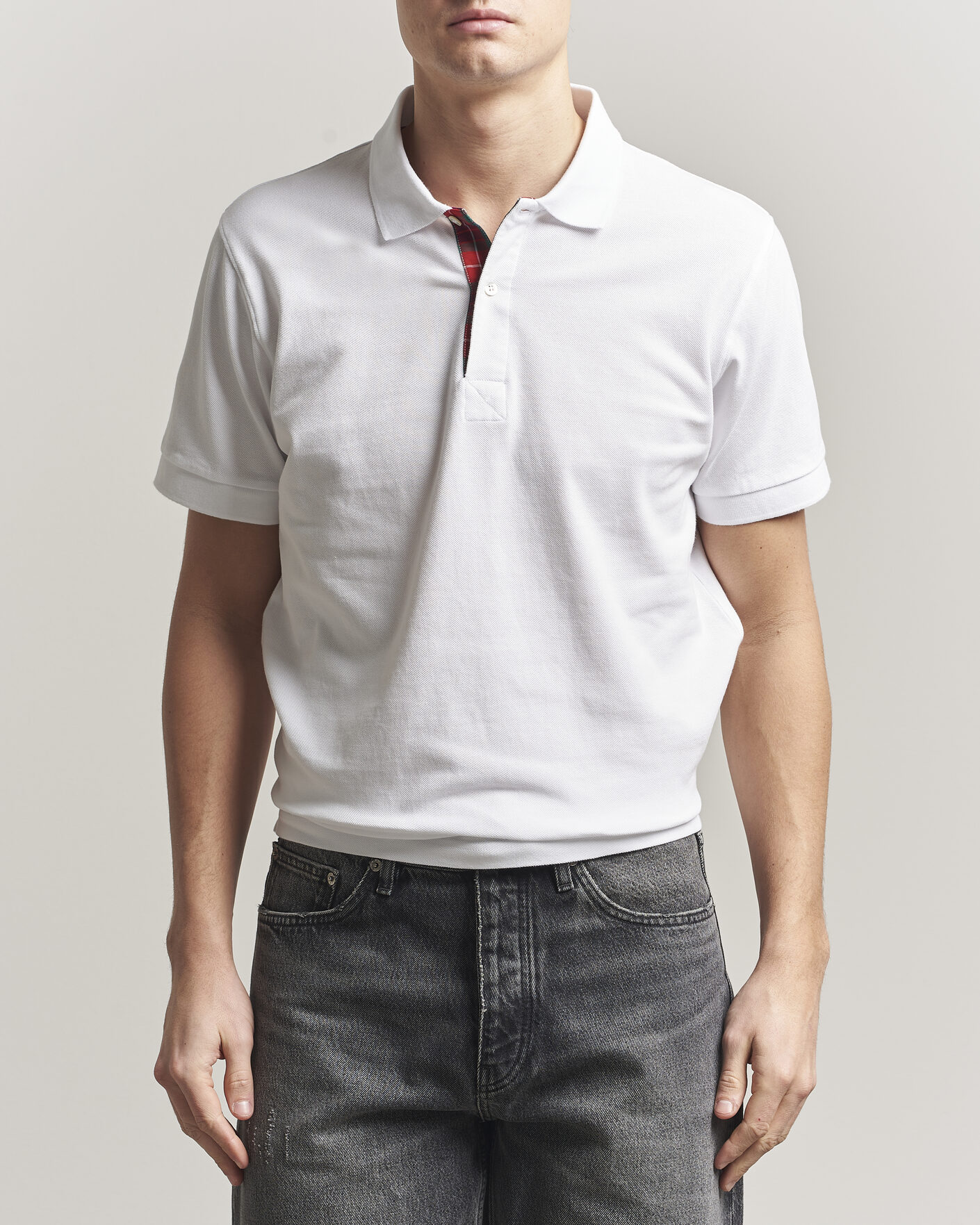Hombres | Polos | Baracuta | Tartan Placket Piquet Polo Bone White