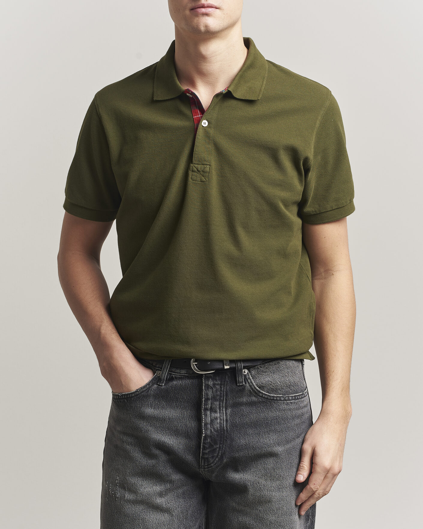 Hombres | Polos | Baracuta | Tartan Placket Piquet Polo Beech