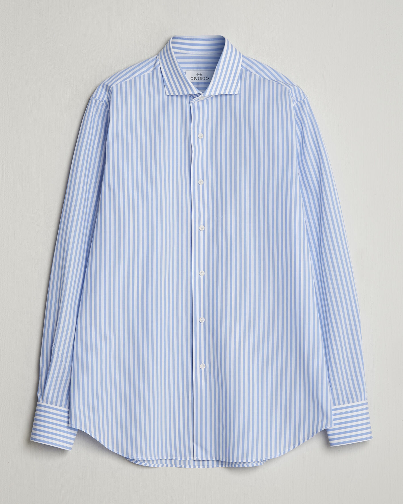 Hombres | Camisas | Grigio | Cotton Poplin Dress Shirt Light Blue Stripe