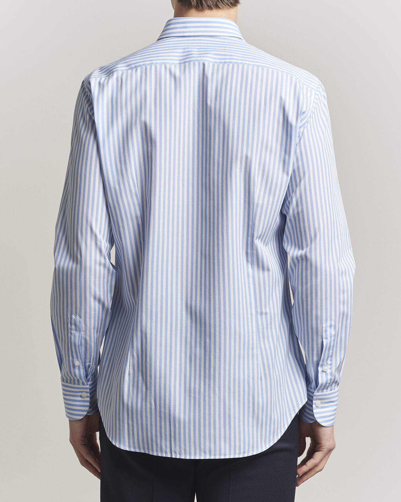 Hombres | Camisas | Grigio | Cotton Poplin Dress Shirt Light Blue Stripe