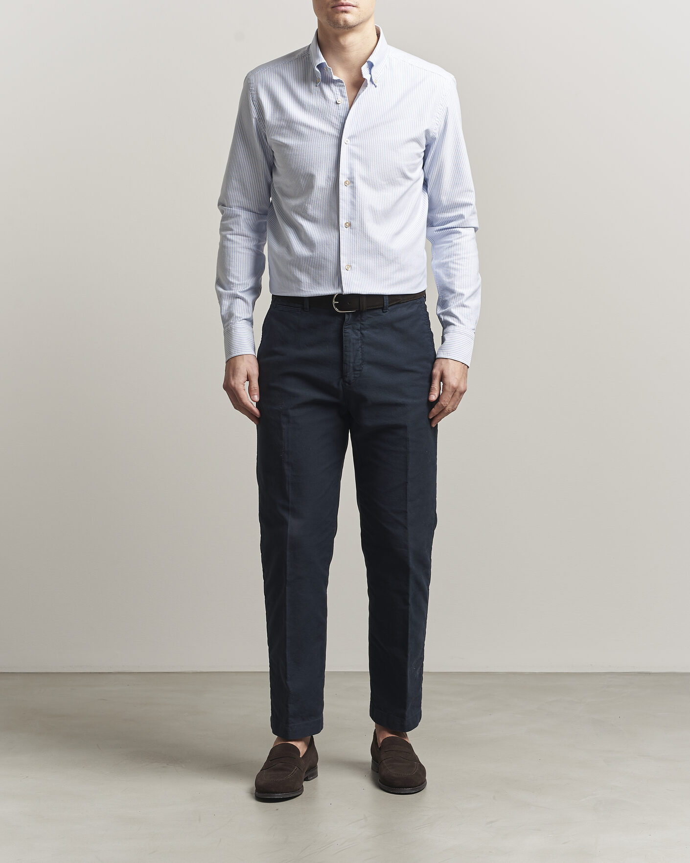 Hombres | Camisas | Grigio | Oxford Button Down Shirt Light Blue Stripe