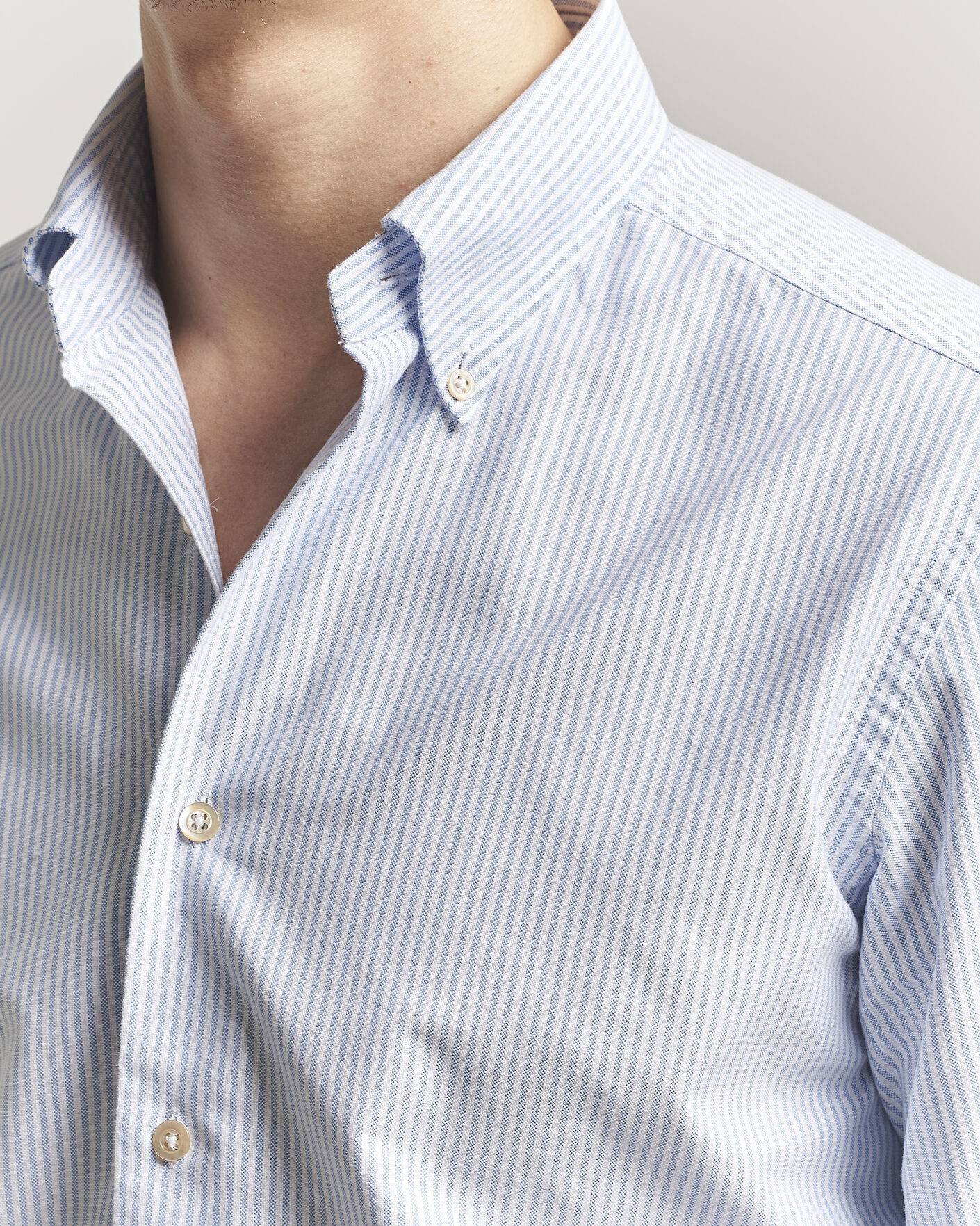 Hombres | Camisas | Grigio | Oxford Button Down Shirt Light Blue Stripe