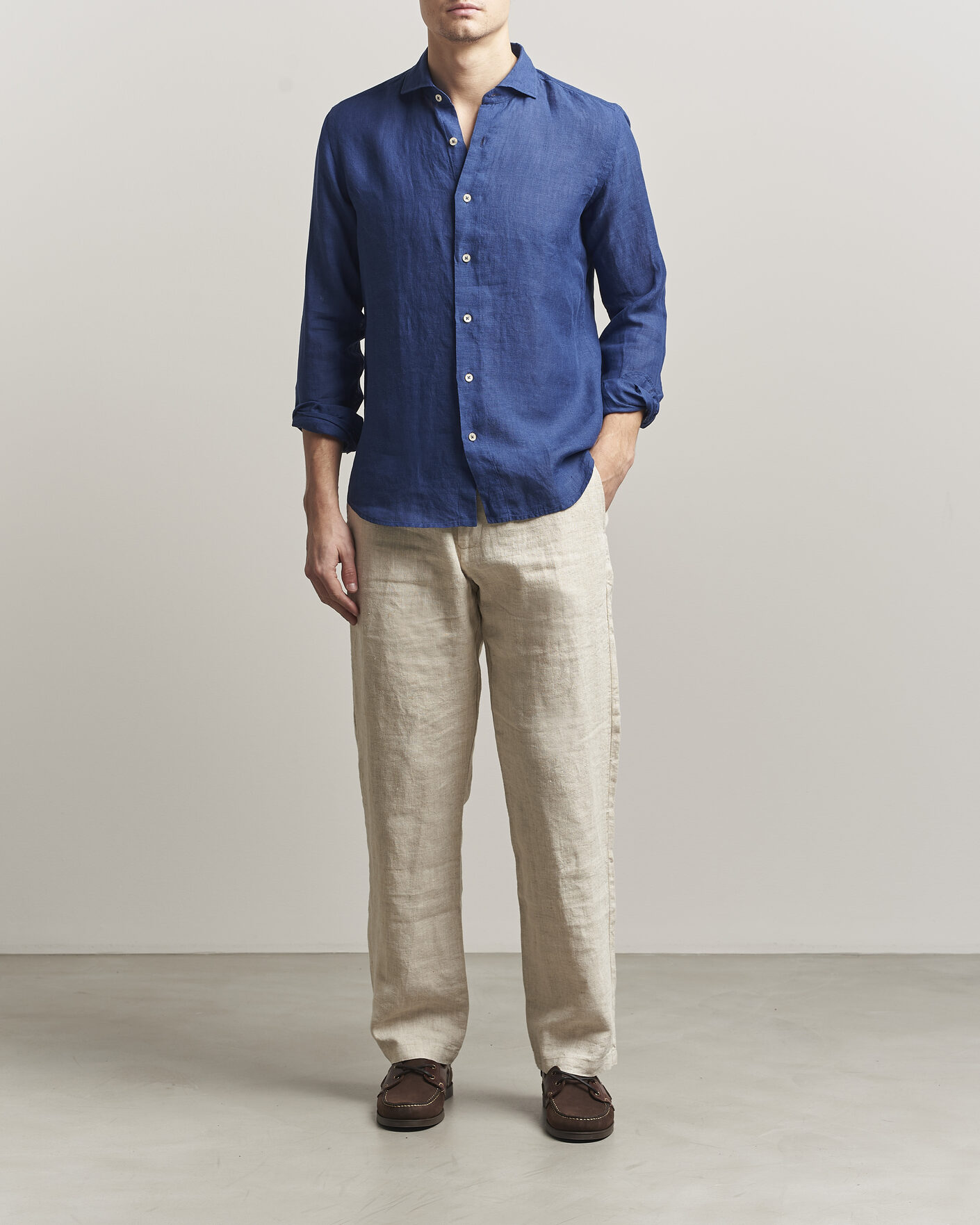Hombres | Camisas | Grigio | Washed Linen Shirt Navy