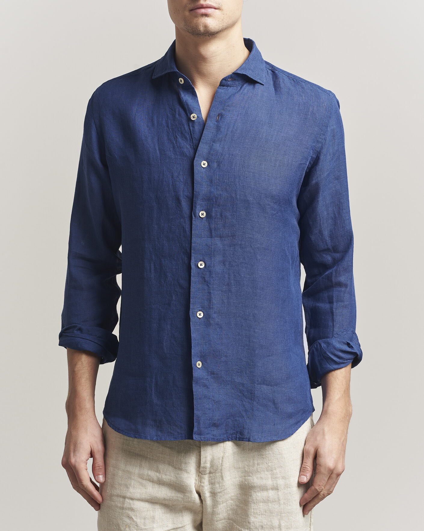 Hombres | Camisas | Grigio | Washed Linen Shirt Navy