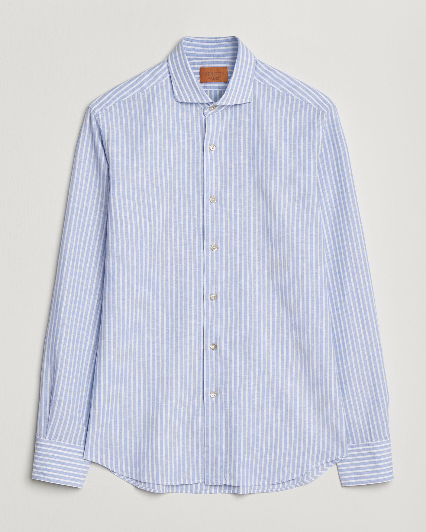 Hombres | Camisas | Grigio | Washed Cotton/Linen Shirt Blue Stripe