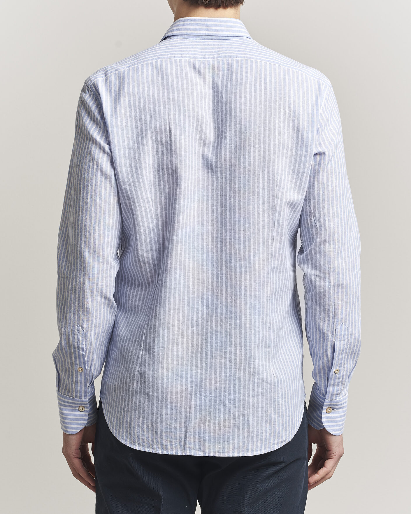 Hombres | Camisas | Grigio | Washed Cotton/Linen Shirt Blue Stripe