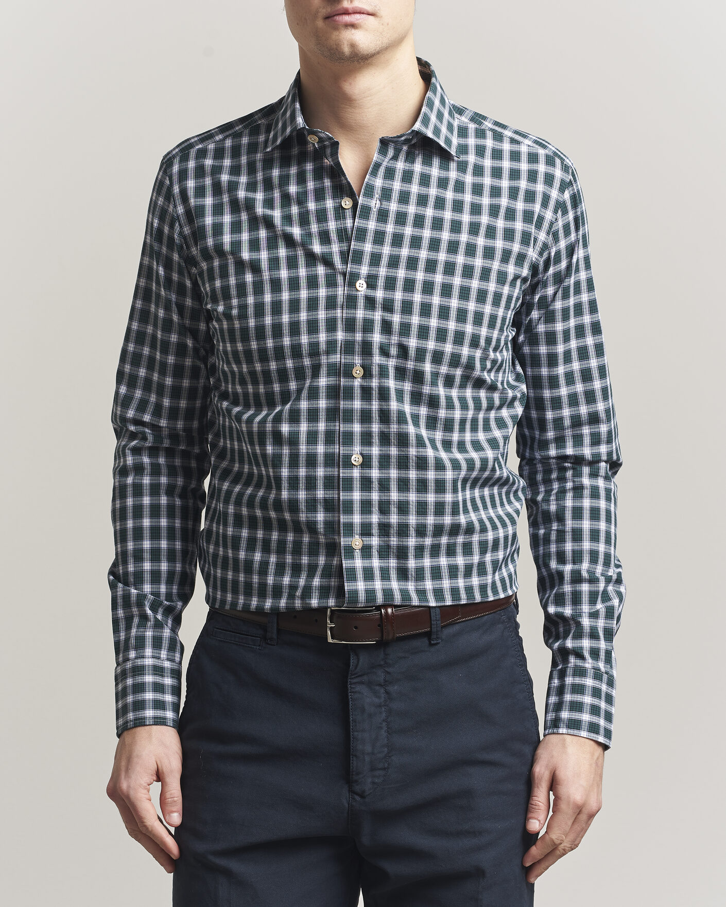 Hombres | Camisas | Grigio | Washed Casual Shirt Green Check