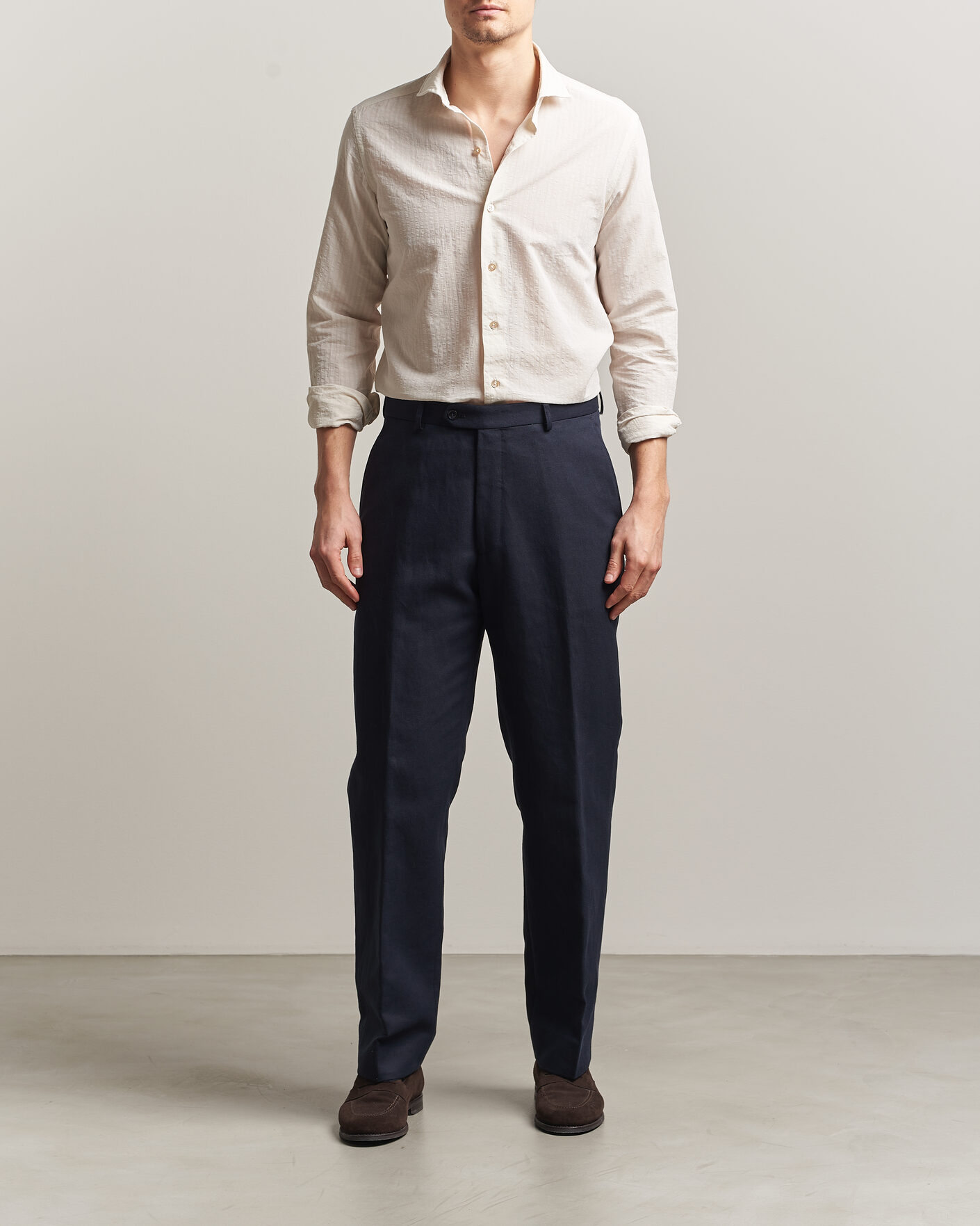 Hombres | Camisas | Grigio | Cotton/Linen Seersucker Shirt Off White