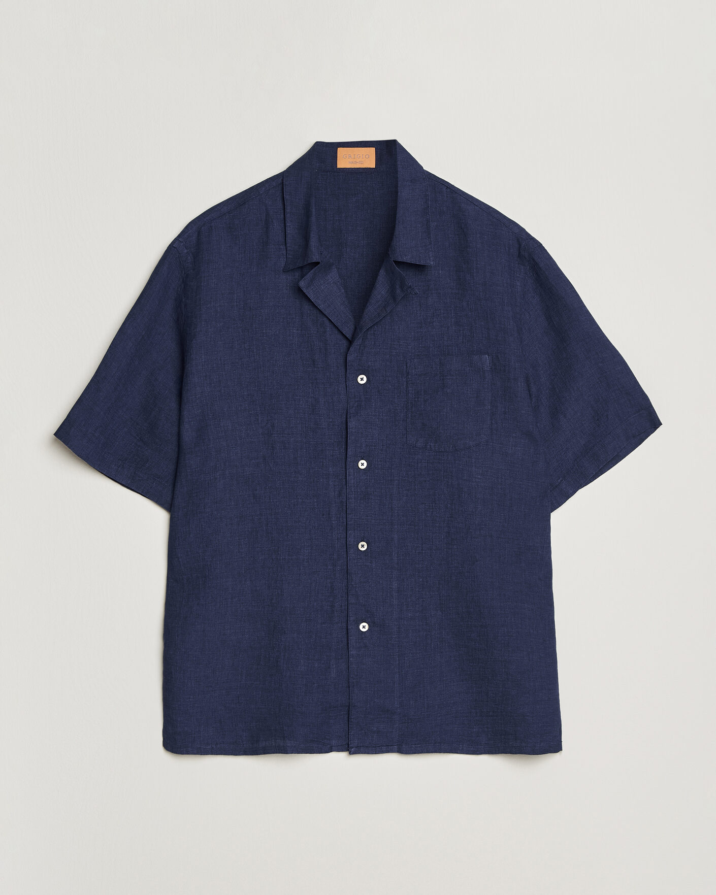Hombres | Camisas | Grigio | Linen Camp Collar Shirt Navy