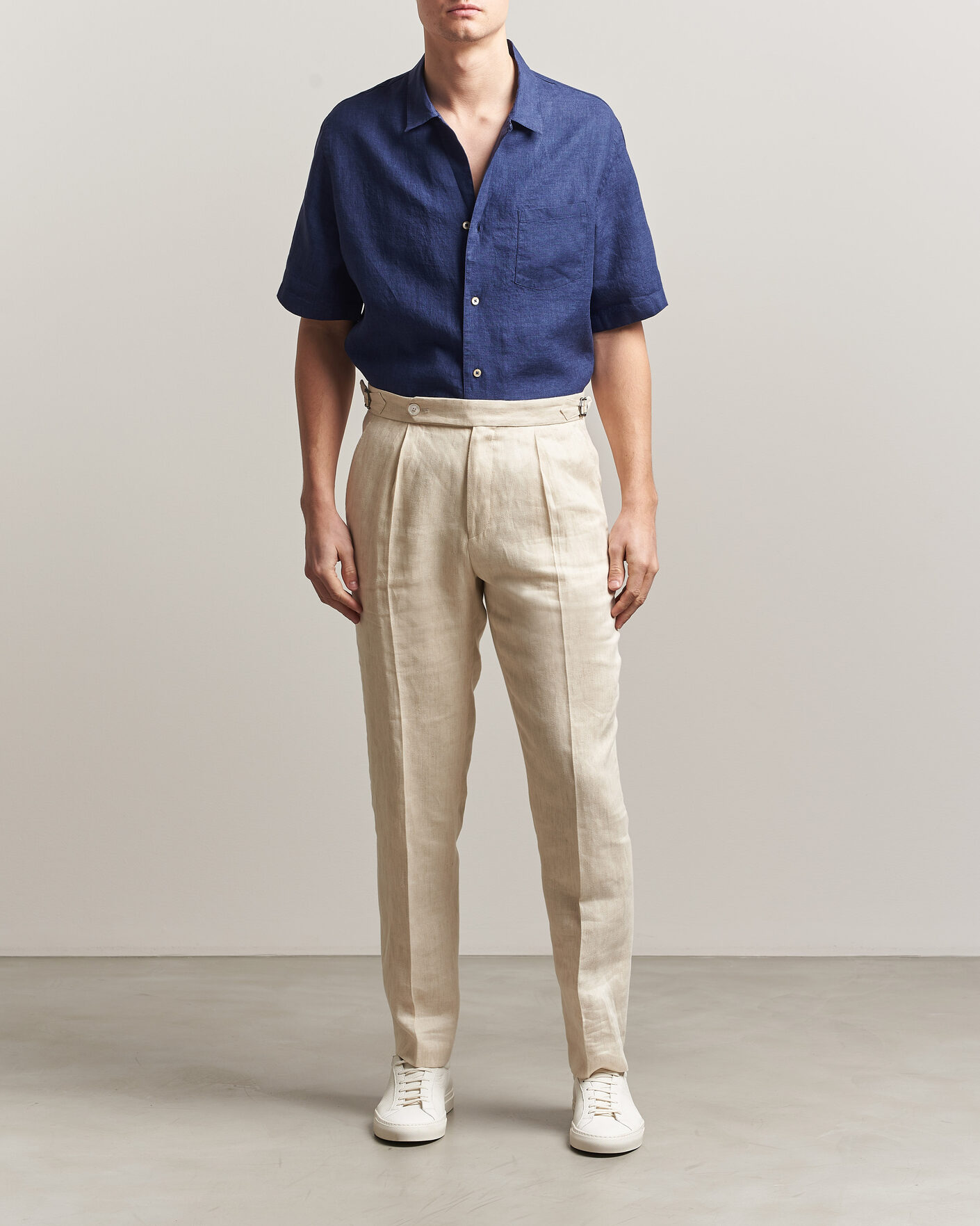 Hombres | Camisas | Grigio | Linen Camp Collar Shirt Navy