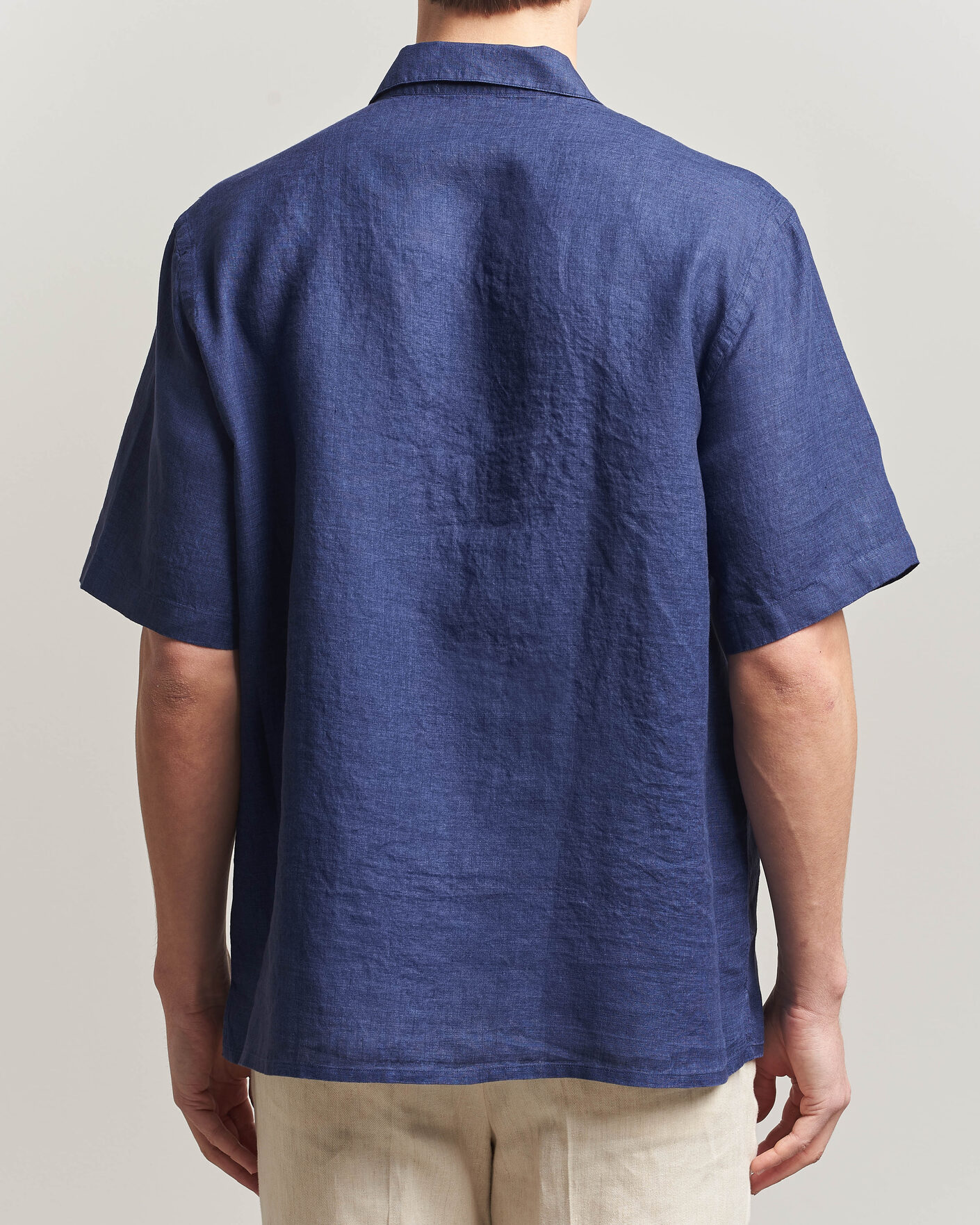 Hombres | Camisas | Grigio | Linen Camp Collar Shirt Navy