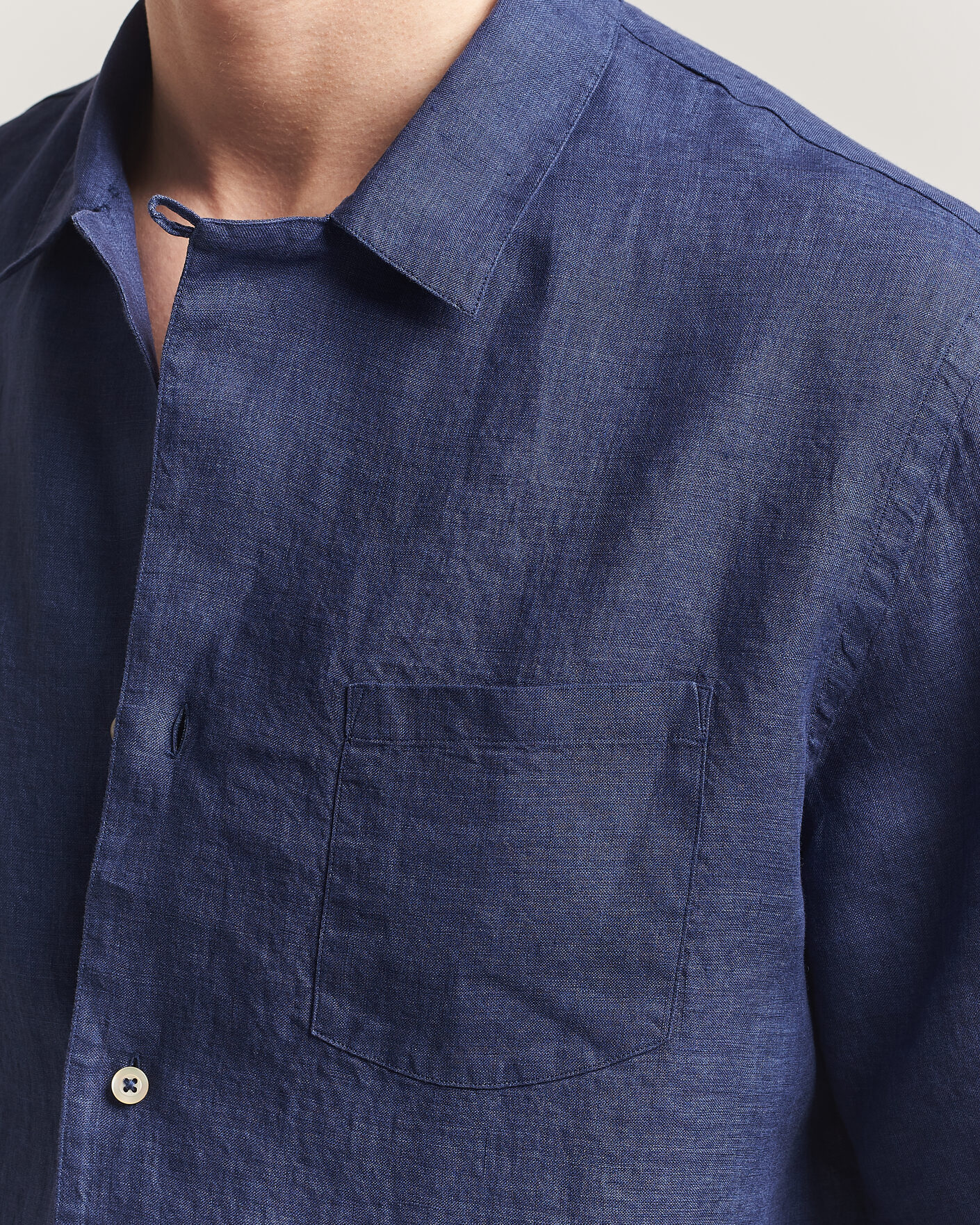 Hombres | Camisas | Grigio | Linen Camp Collar Shirt Navy