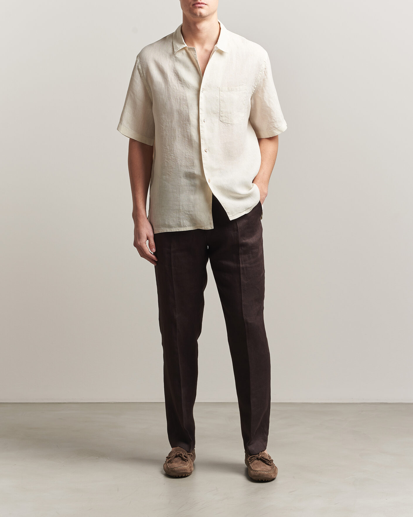 Hombres | Camisas | Grigio | Linen Camp Collar Shirt White
