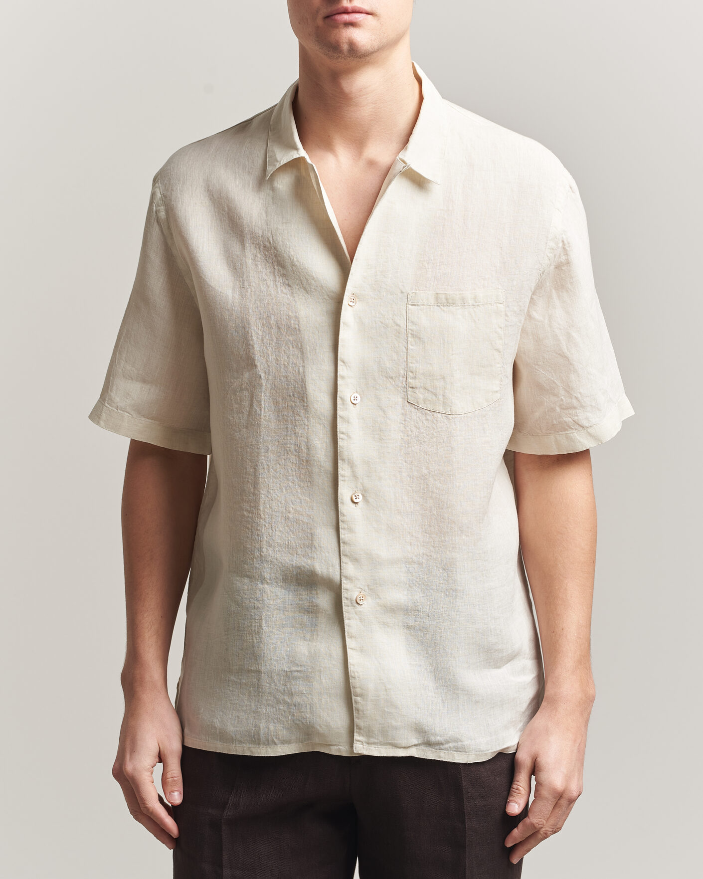 Hombres | Camisas | Grigio | Linen Camp Collar Shirt White
