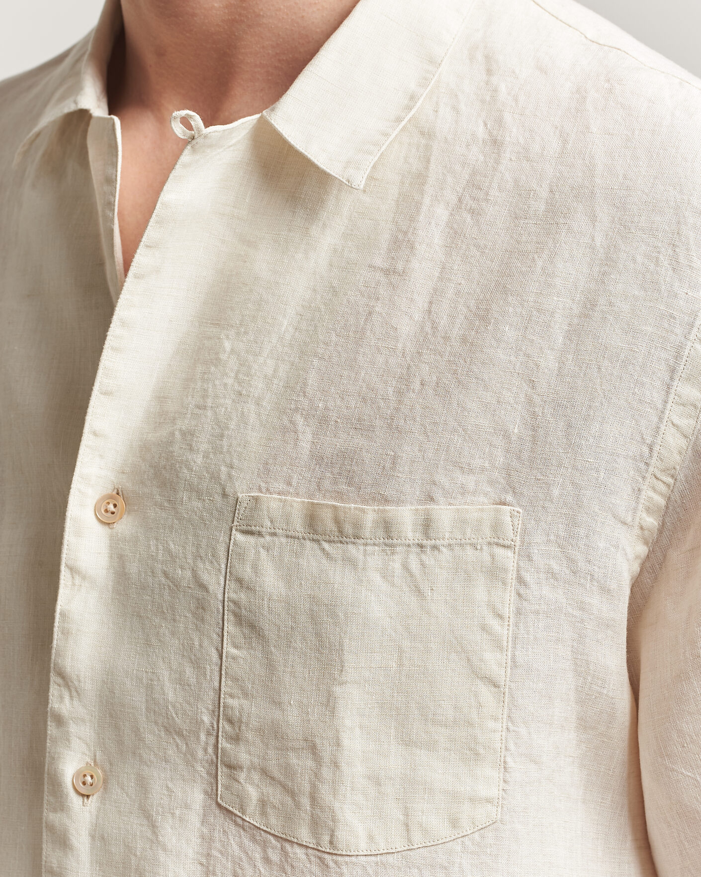 Hombres | Camisas | Grigio | Linen Camp Collar Shirt White