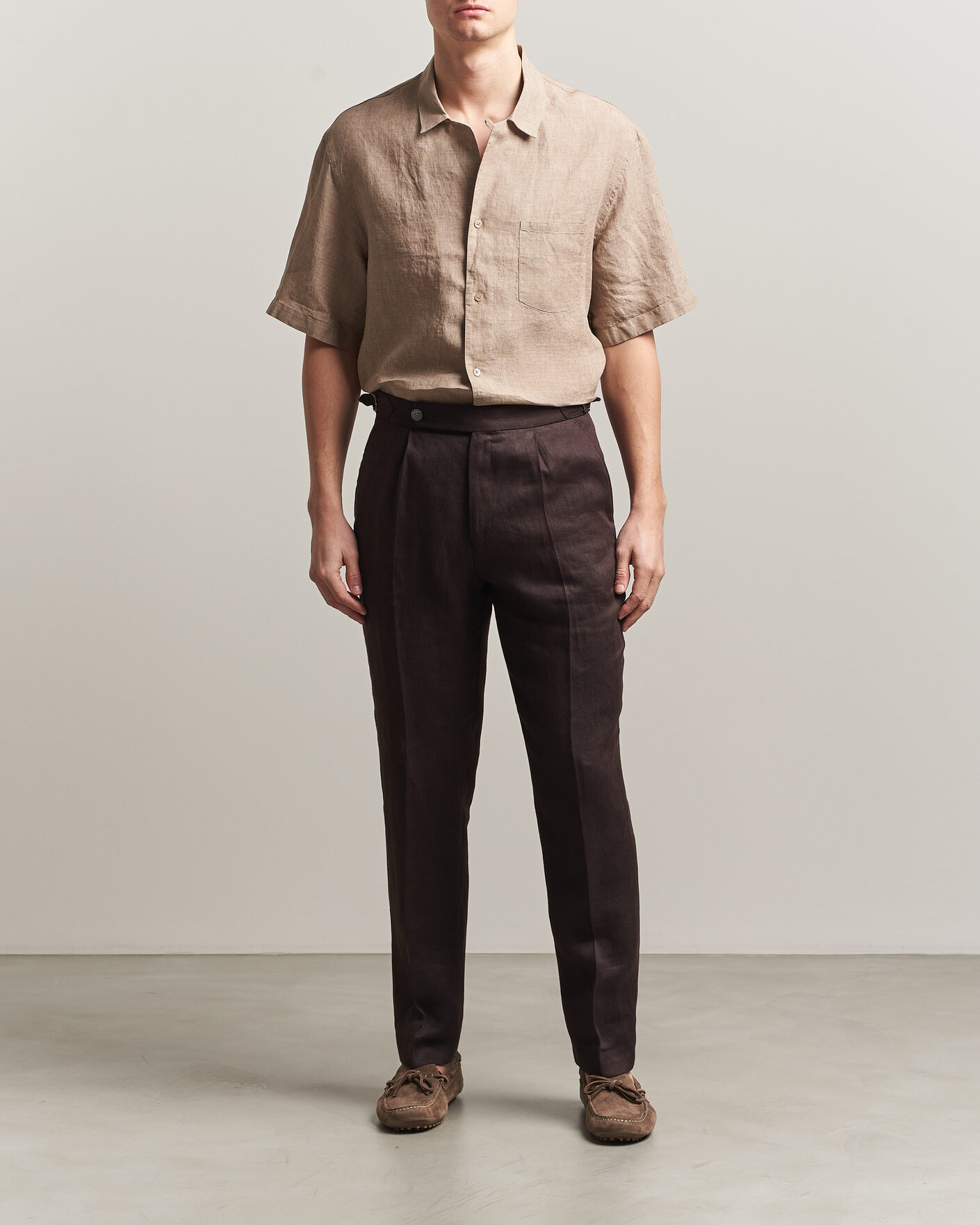 Hombres | Camisas | Grigio | Linen Camp Collar Shirt Brown