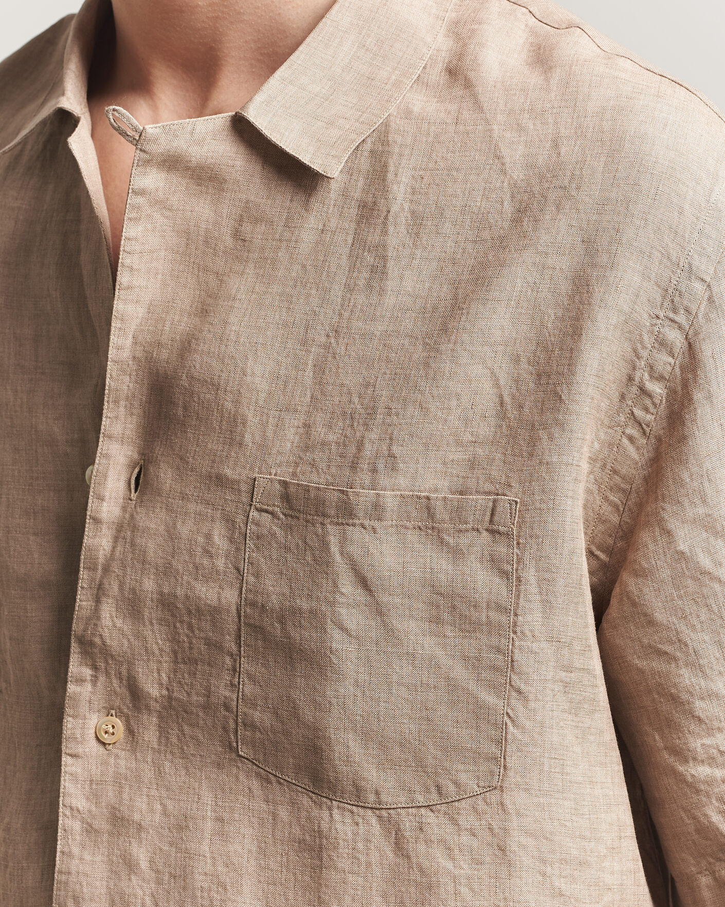 Hombres | Camisas | Grigio | Linen Camp Collar Shirt Brown