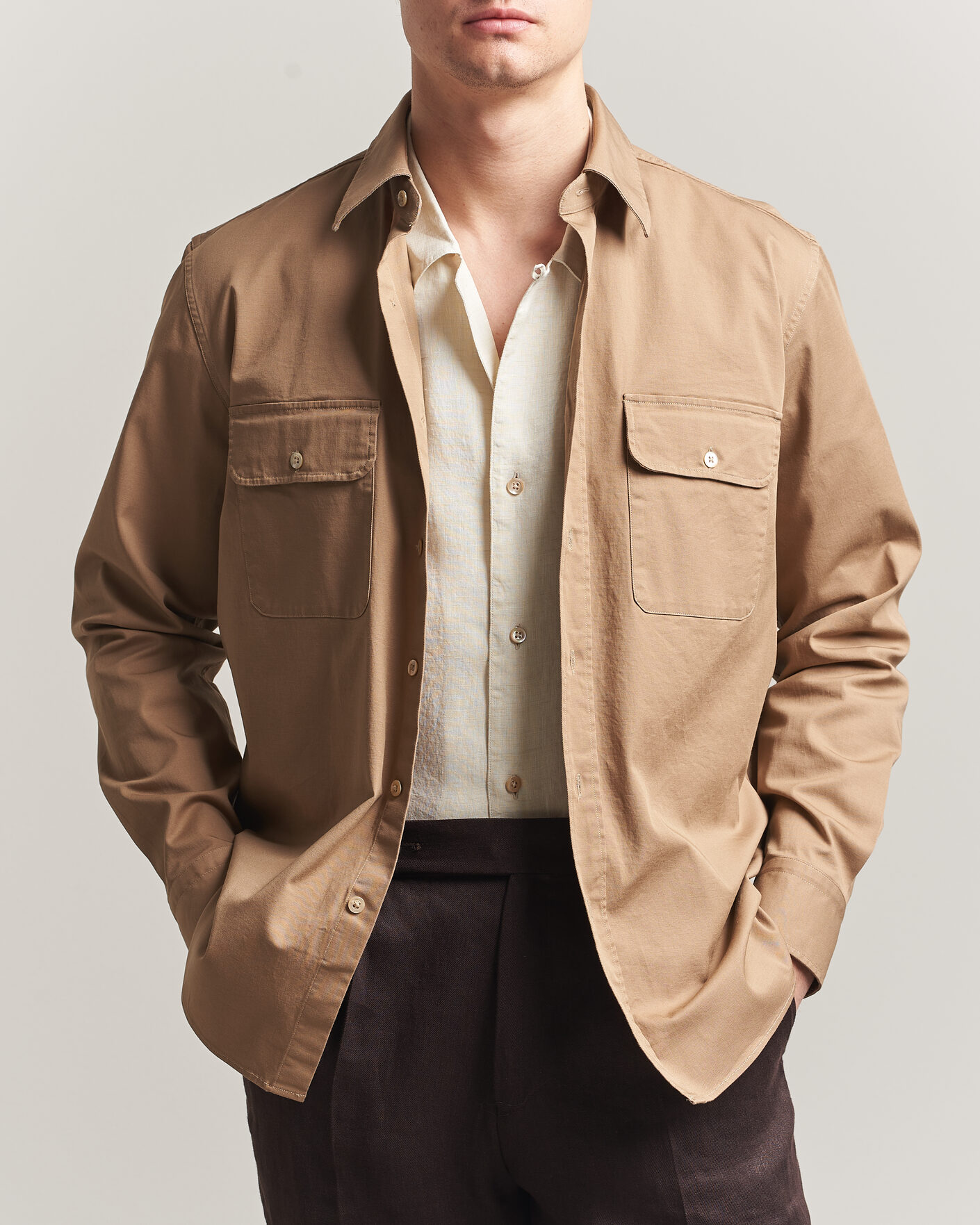 Hombres | Camisas | Grigio | Illinois Cotton Overshirt Khaki