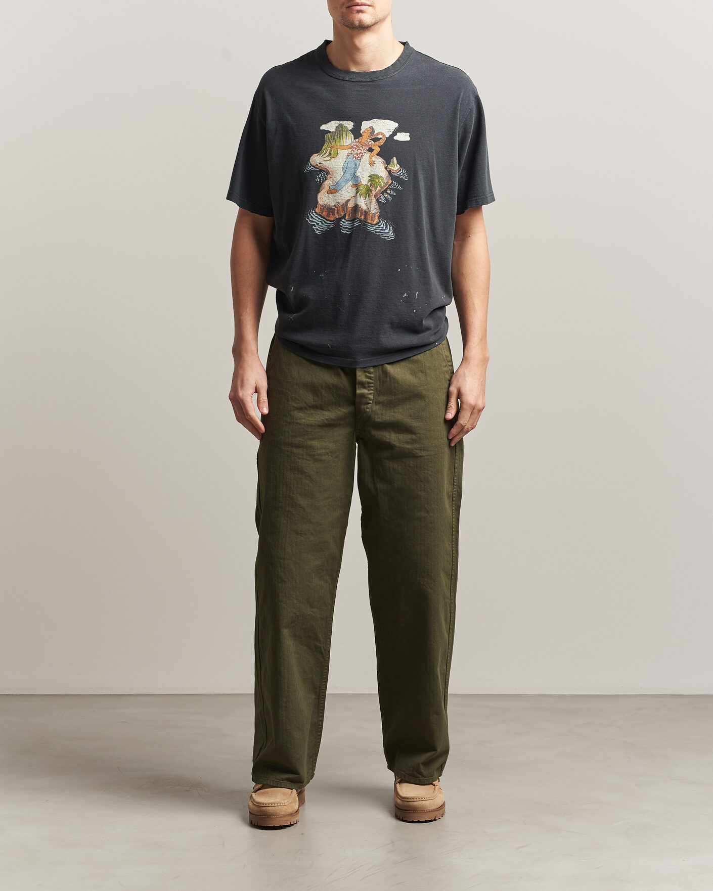 Hombres | Pantalones | orSlow | Wide Fit French Work Pants Army Green